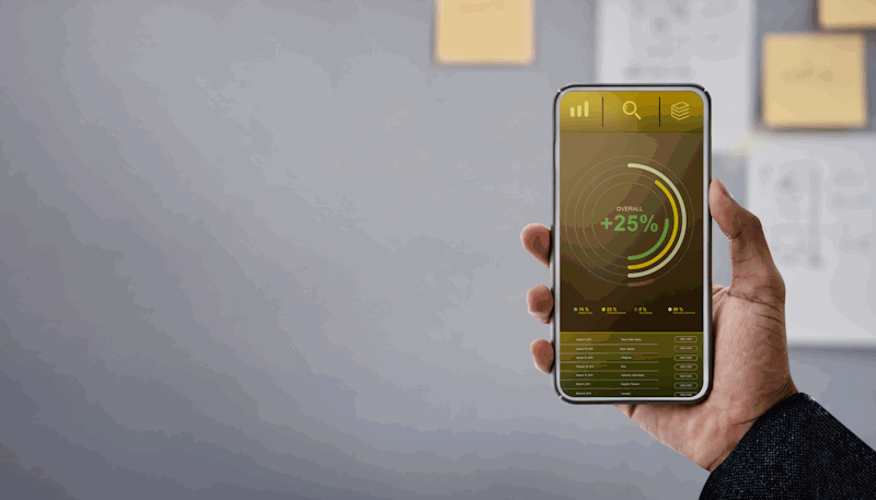 Man Holding Iphone with energy control graphics