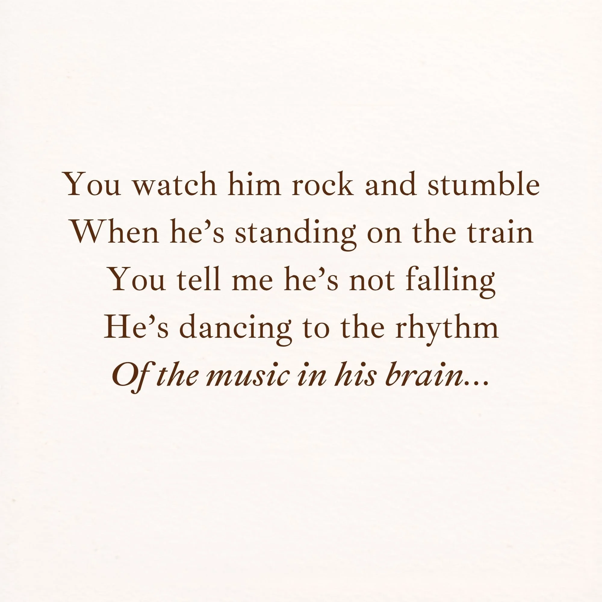 TRAIN DANCING 
from the anthology THE BEAUTIFUL FOOLISH REASON