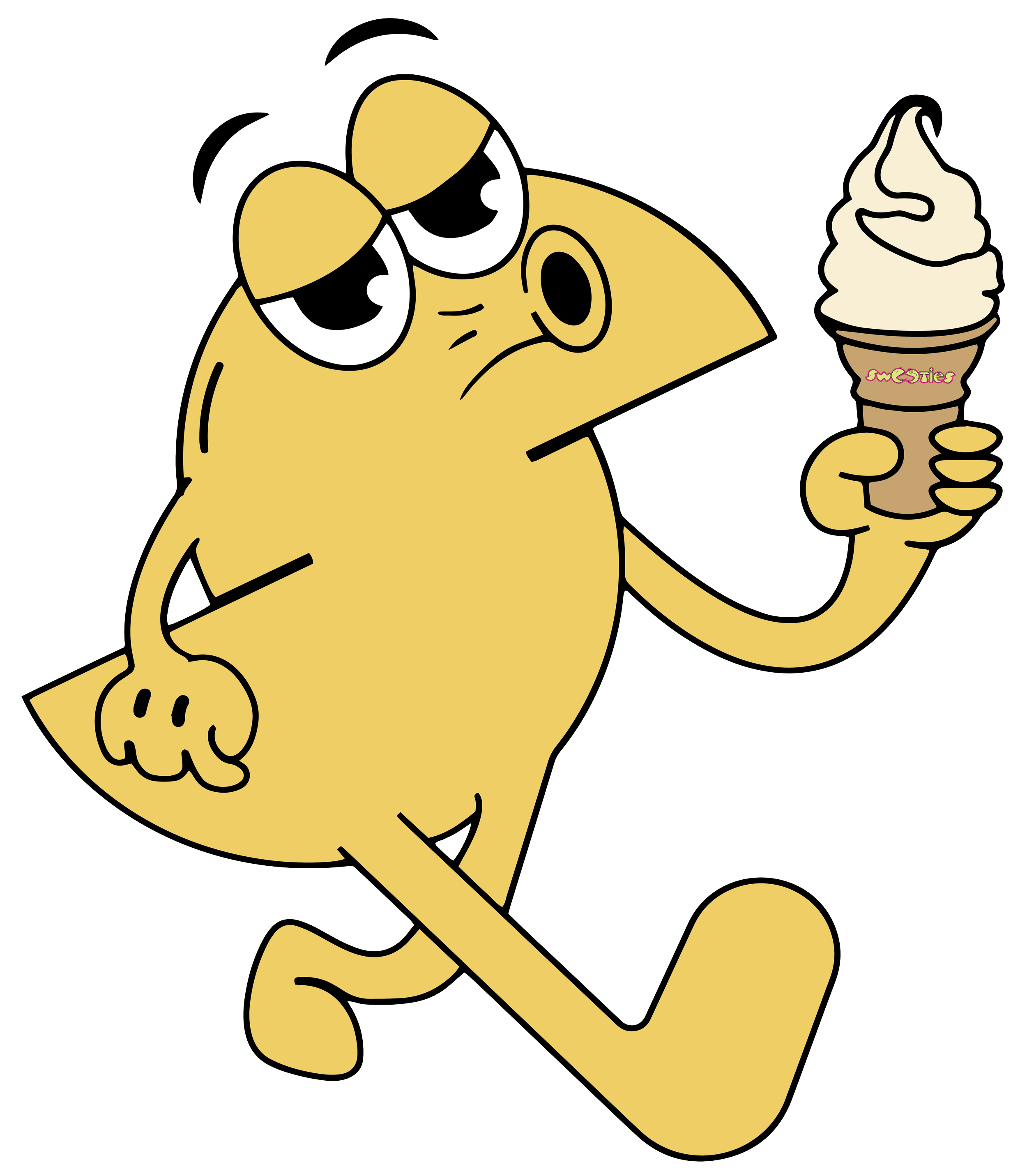 sweeties mascot holding soft serve ice cream cone