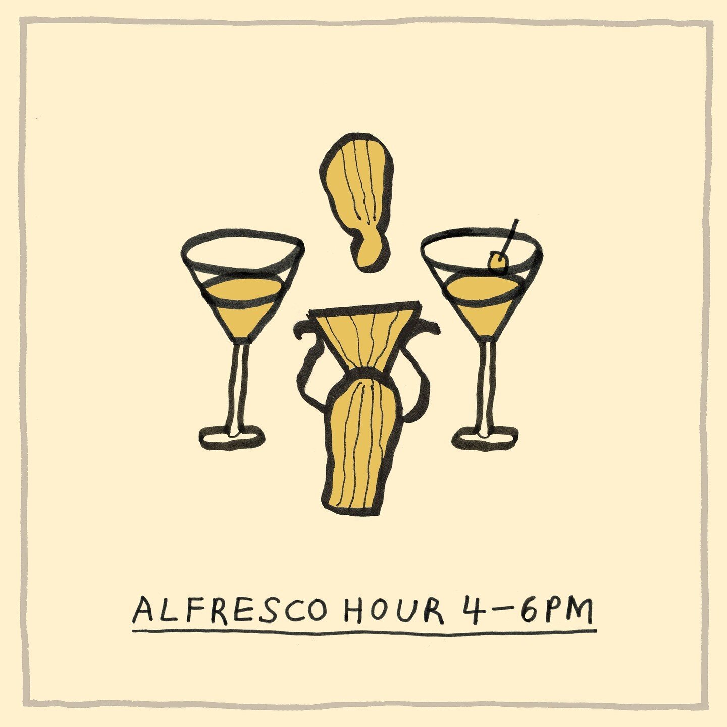 Alfresco hour Thursdays &amp; Fridays from 4-6pm upstairs! 
Cold drinks &amp; snacks at a dang good price!