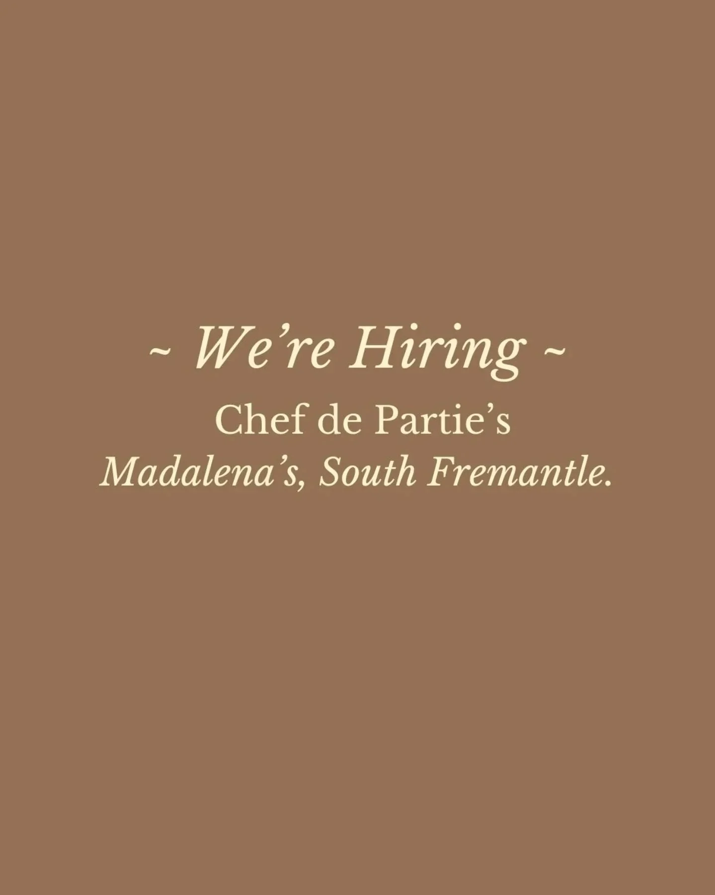 Calling all passionate Chefs de Partie!
We're looking for a skilled CDP to join our kitchen team at Madalena's, South Fremantle's purveyor of fine seafood.
This is an opportunity to work with incredible WA produce. We specialise in showcasing the b