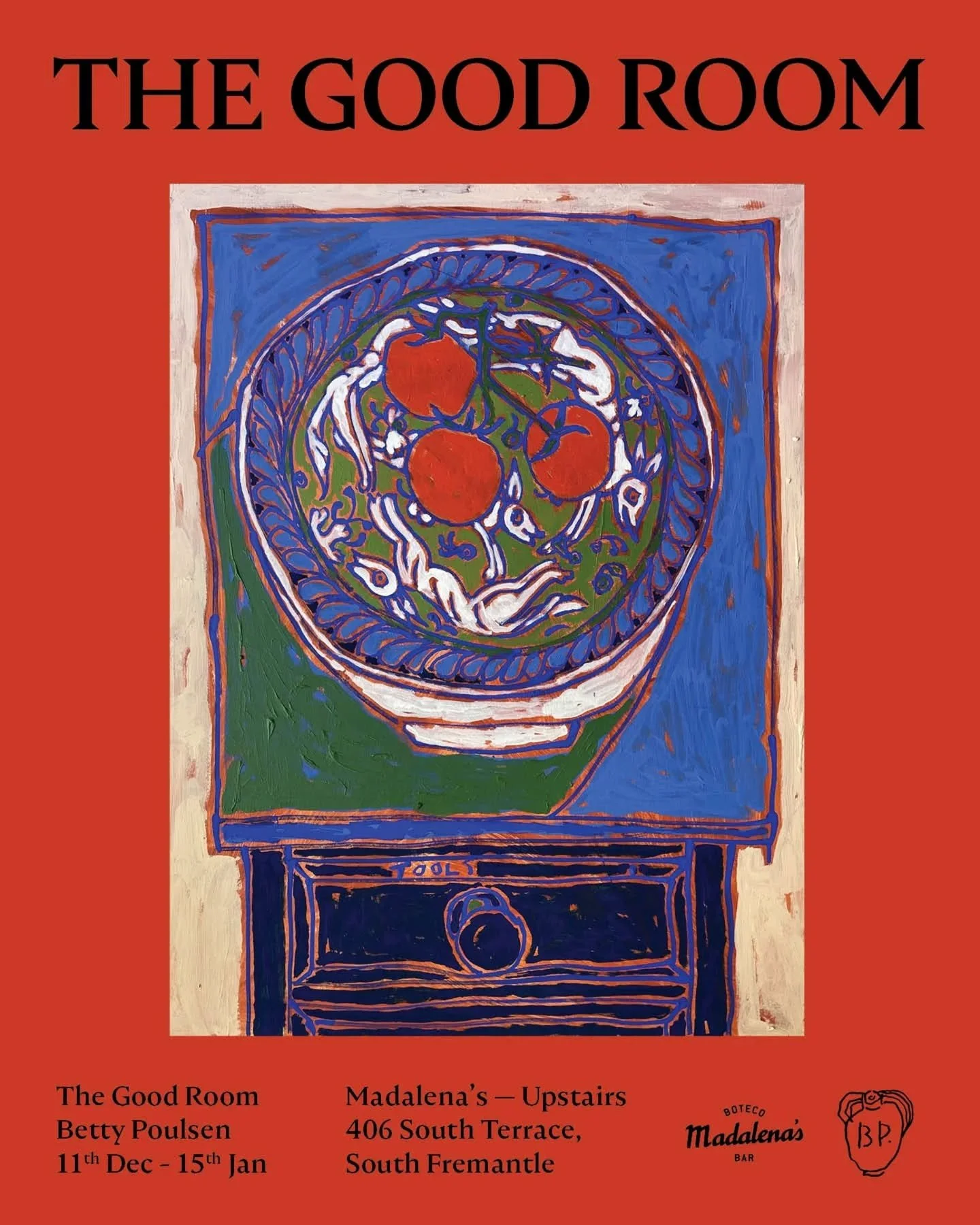 The Good Room! 🎉 We're thrilled to announce the opening of a new exhibition upstairs at Madalena's, featuring incredible new works by our good friend Betty Poulsen.

Come join us for the opening night next Thursday, December 11th, to celebrate and s