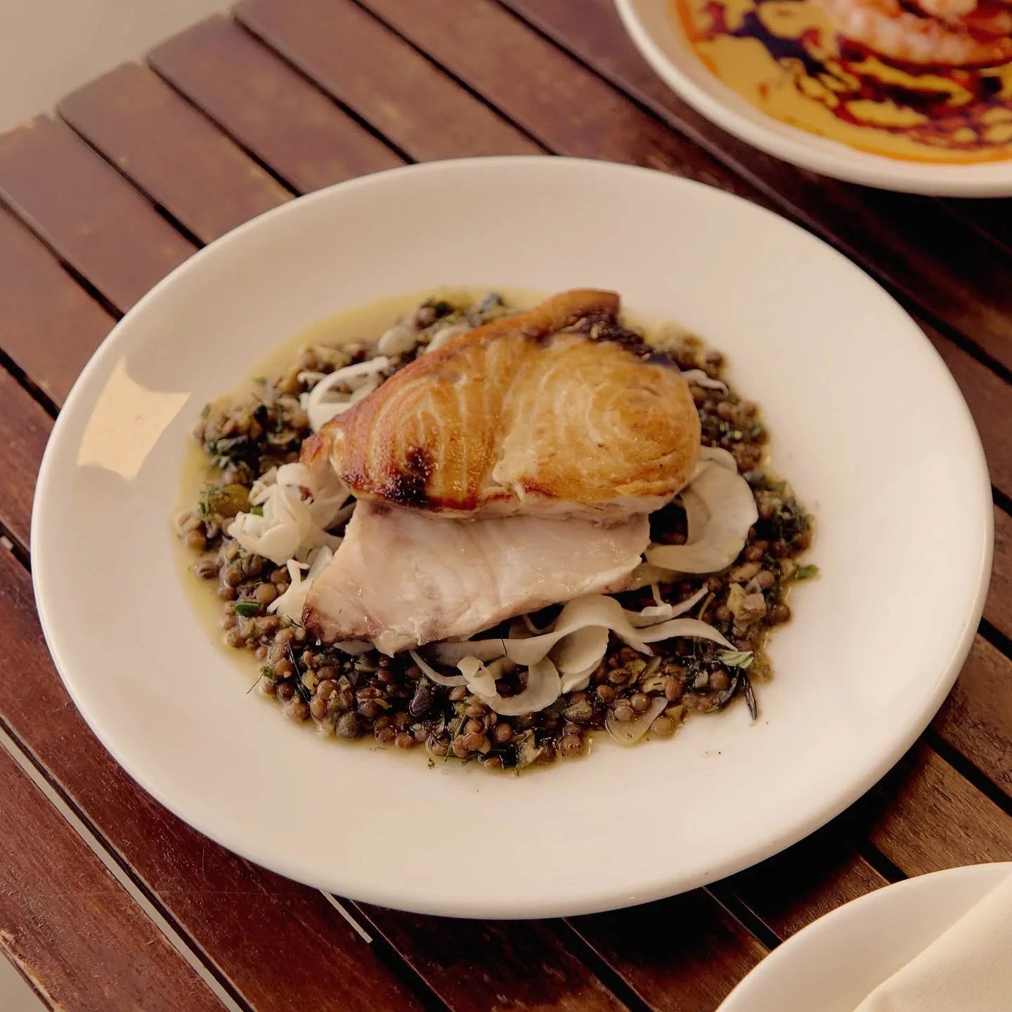 Wadjemup Swordfish, gordal olive, puy lentils, capers, lemon