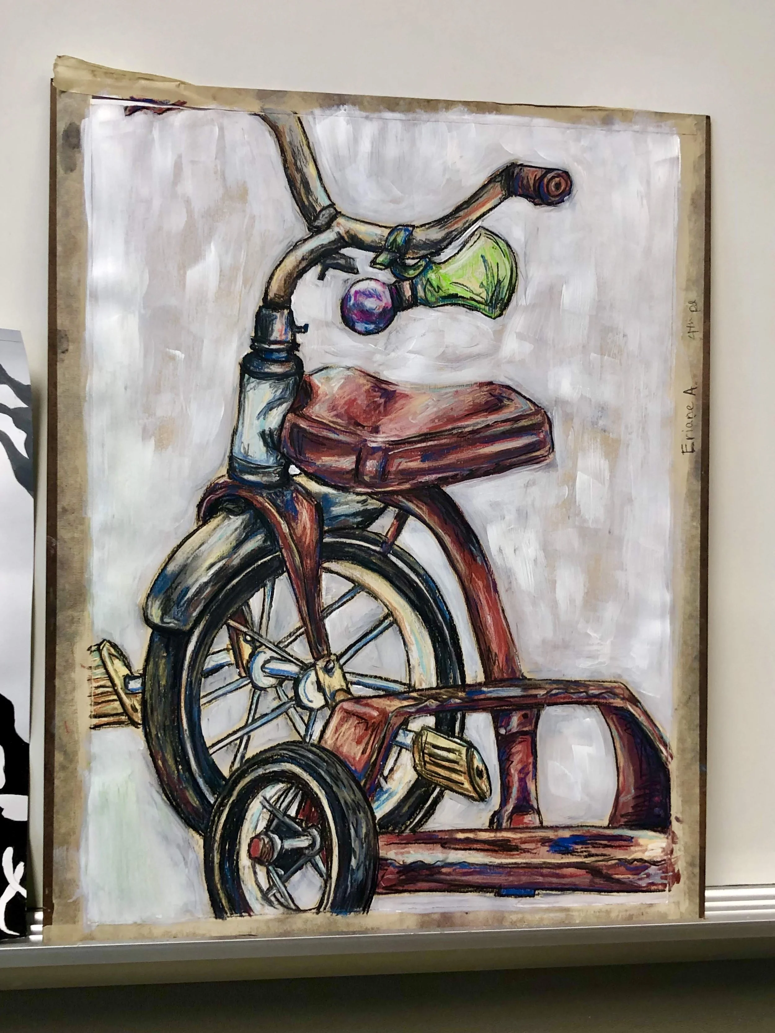 Bicycle (2019). Pastel and acrylic on paper.