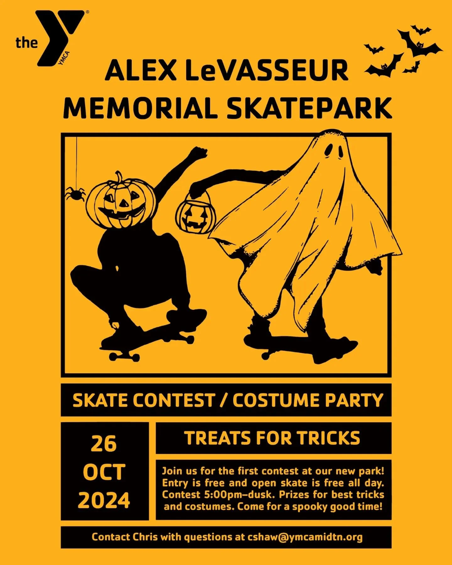 Join in on the fun this Saturday at the Alex LeVasseur Memorial Skatepark ☠️👻🎃🍭