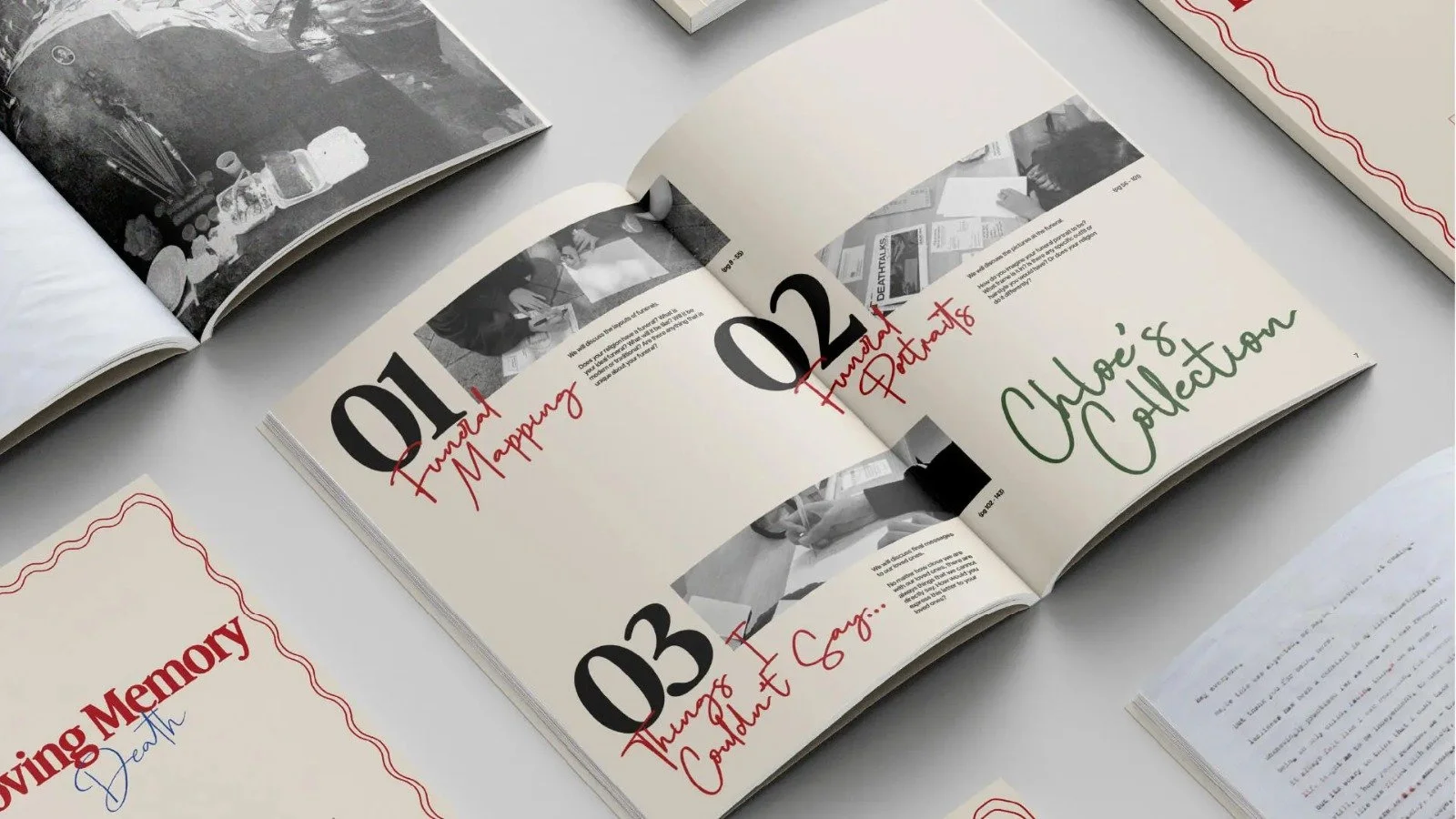 Book showing different Dear Death Interactive experiences