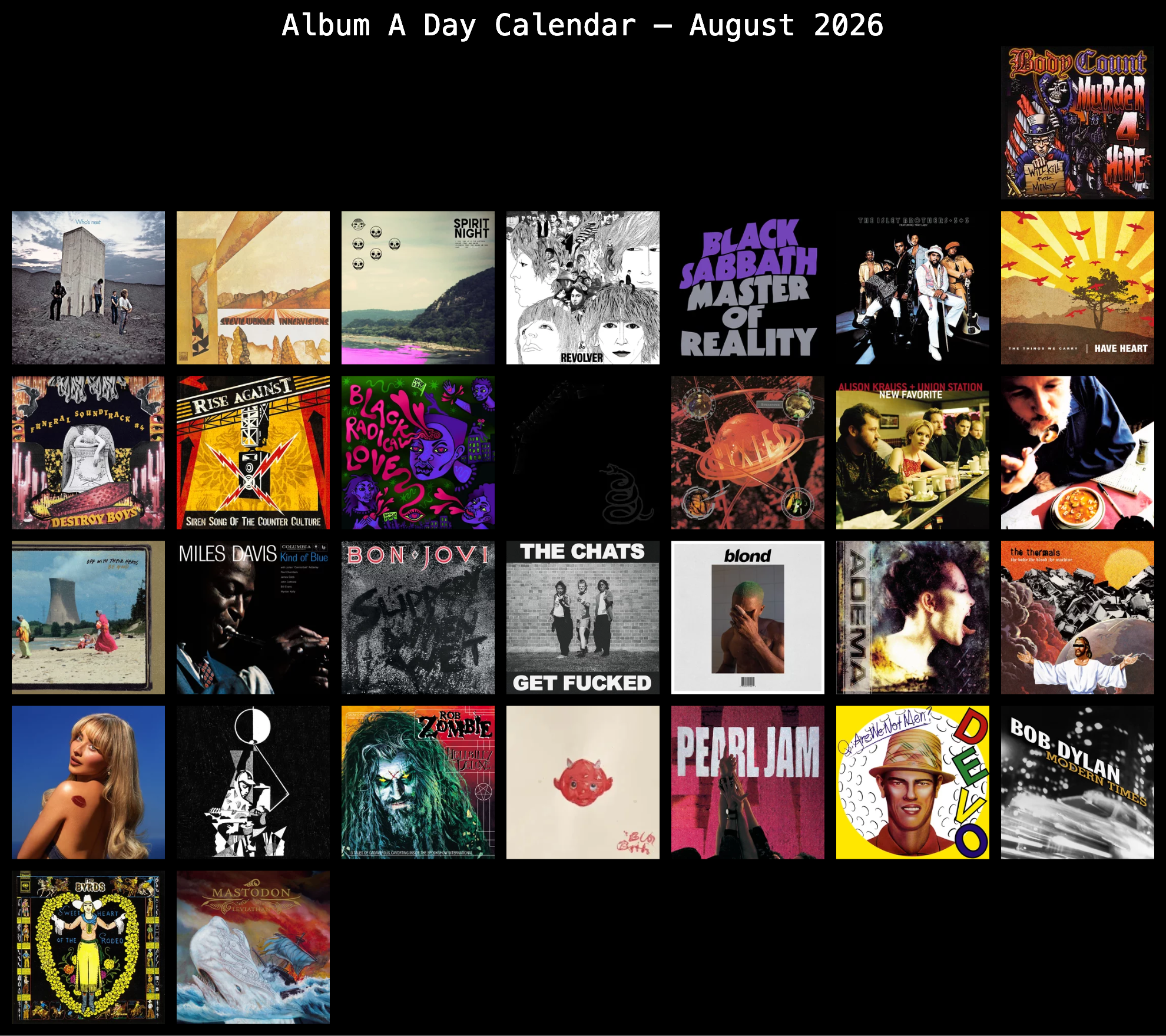 Album A Day Calendar – August 2026