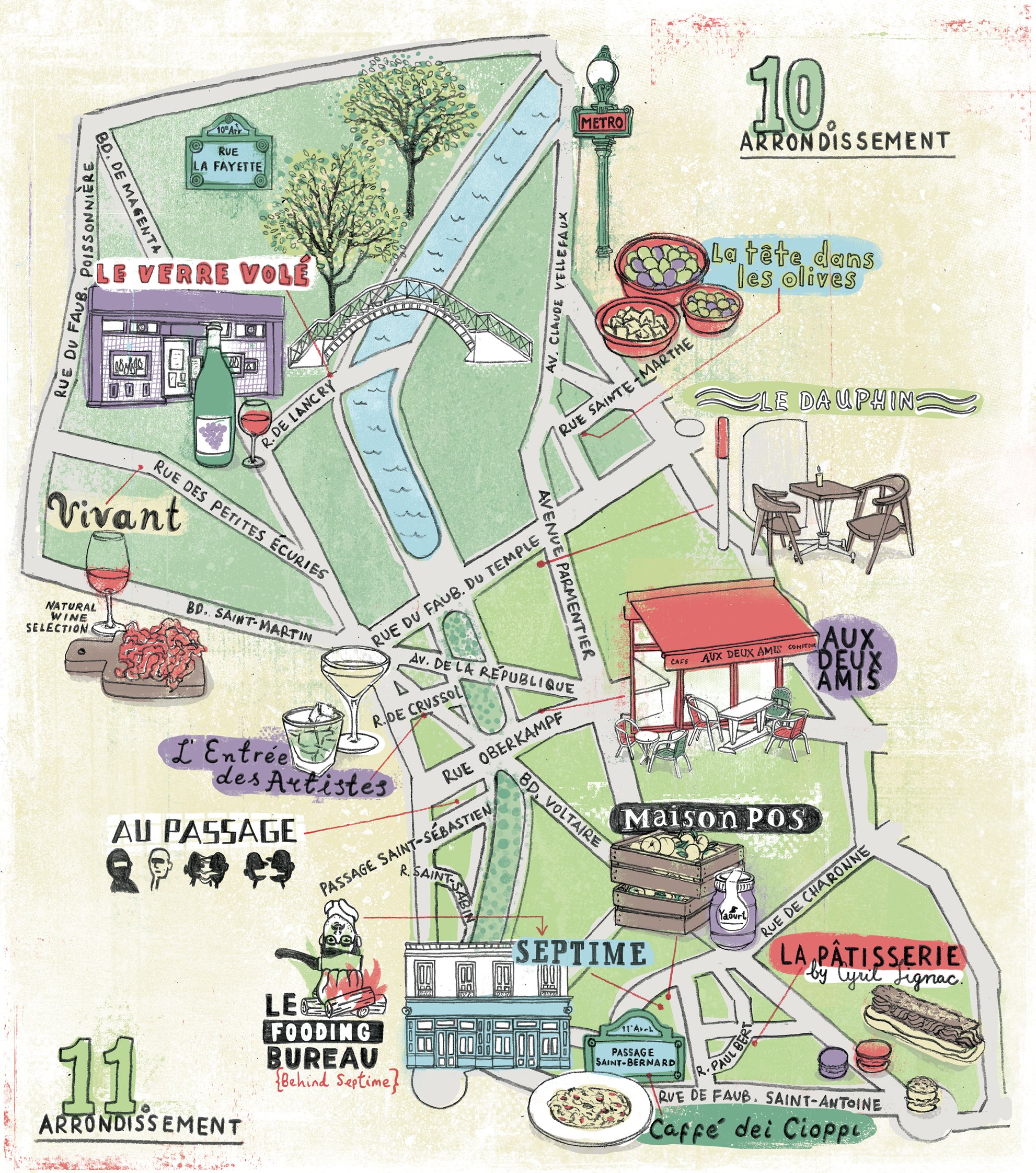  Map and spot illustrations for Bon Appetite Magazine ' Paris Food Guide'. 