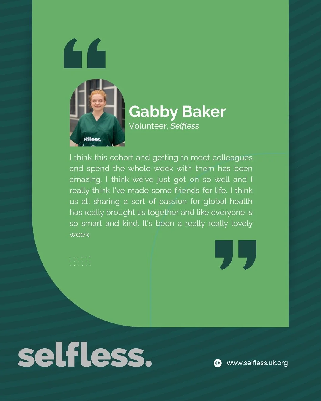 🌍💚 &ldquo;I really think I&rsquo;ve made some friends for life.&rdquo;

This week we&rsquo;re sharing @gabby_bakerr reflections from her time volunteering with Selfless. From early mornings in scrubs to boat rides and big laughs, Gabby&rsquo;s stor