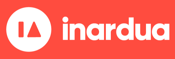 The image features a red background with a white circular logo on the left that has a red triangle inside it. To the right of the logo, the word "Inardua" is written in bold white lowercase letters.