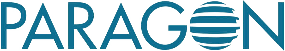 The logo of Paragon, with the word 'PARAGON' written in blue capital letters and a stylized globe as the letter 'O'.