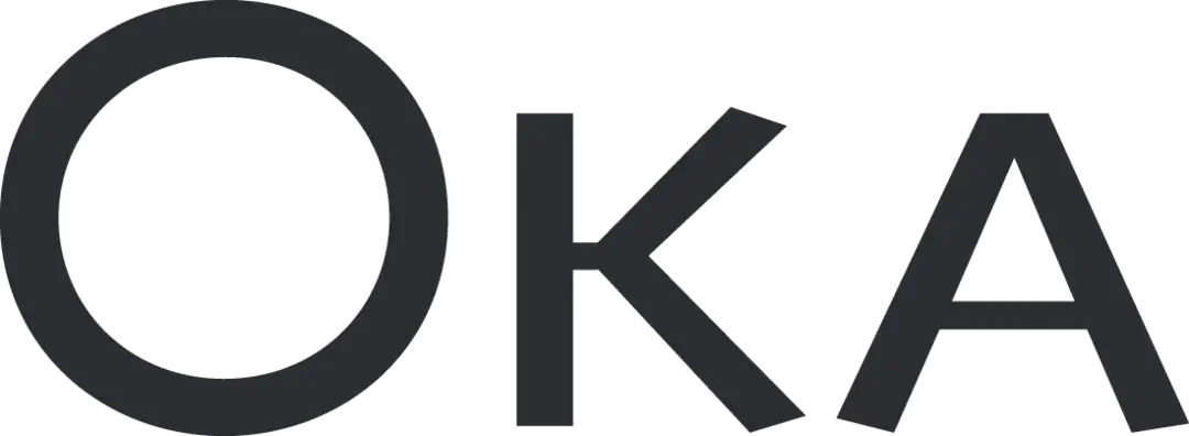OKA logo in black text with a circle around the letter 'O'.