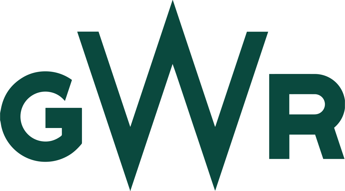 Logo with the letters G, W, R in dark green, with a stylized mountain peak in the center forming part of the W.