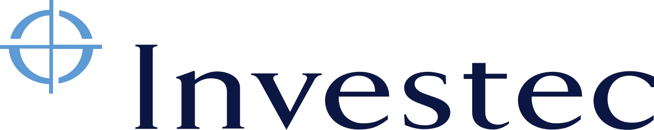 Logo with blue circular compass and the word 'Investec' in dark blue.