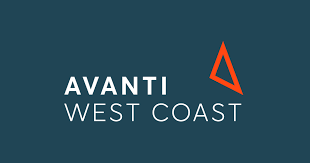 Logo for Avanti West Coast with a stylized red arrow and text