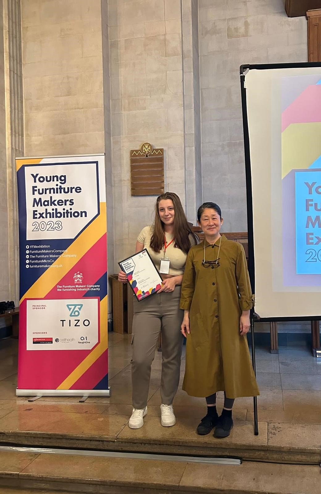 Emily is awarded the Textiles Award at the Young Furniture Makers Exhibition for her project: Sculpt