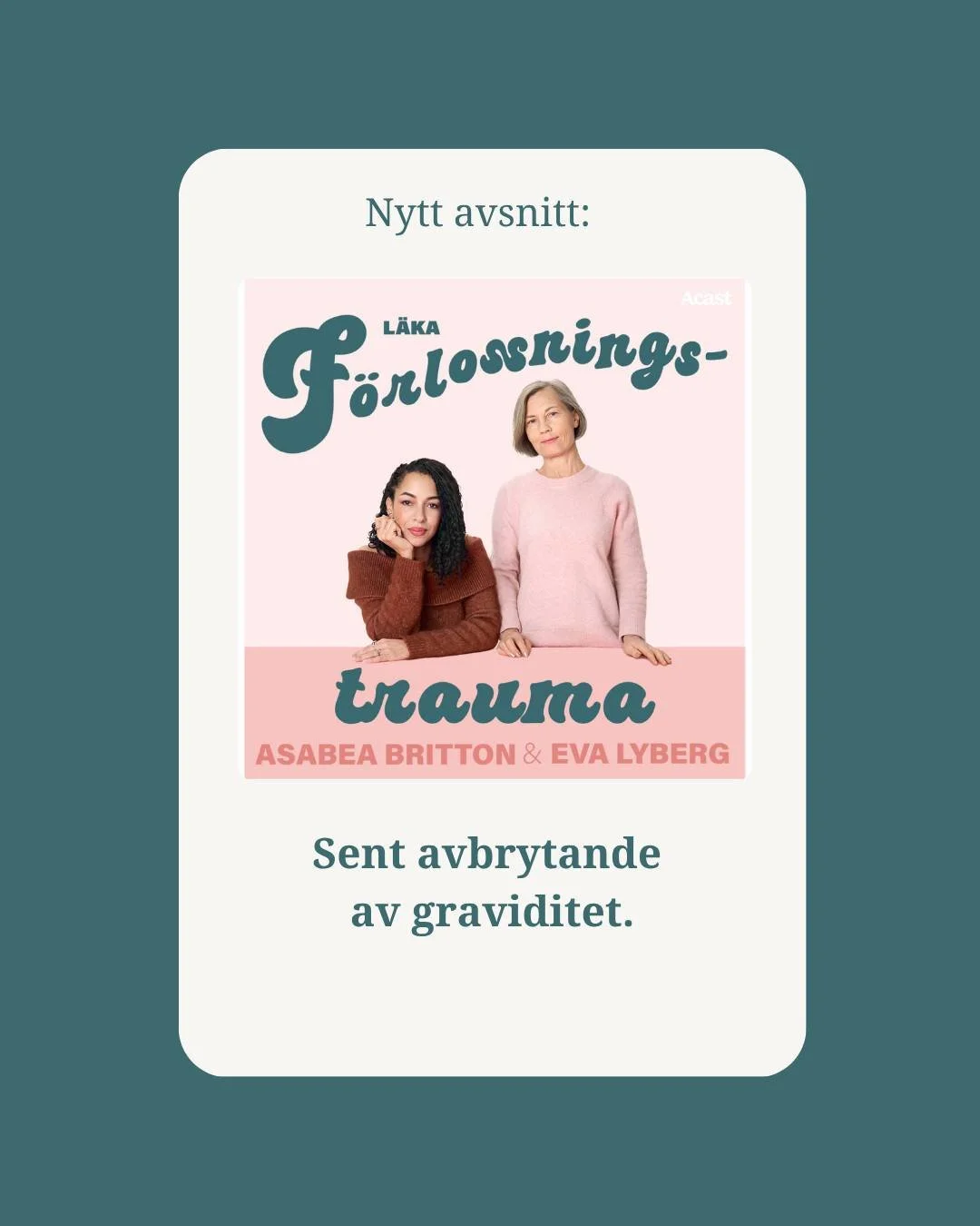 Det var ett tag sen L&auml;ka f&ouml;rlossningstrauma-podden publicerade ett nytt avsnitt, men @asabea och jag har haft under v&aring;ren haft n&aring;gra starka, ber&ouml;rande samtal i poddstudion som vi nu sl&auml;pper efter hand.

Det h&auml;r &a