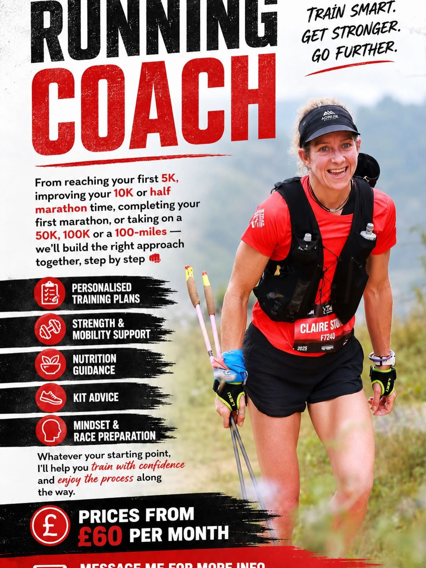 🏃&zwj;♀️ RUNNING COACH 🏃&zwj;♀️

✅ Structured run training tailored to your experience and lifestyle
✅ Nutrition guidance for training, racing &amp; recovery
✅ Race planning and pacing strategies
✅ Kit advice for training and race day
✅ Strength &a