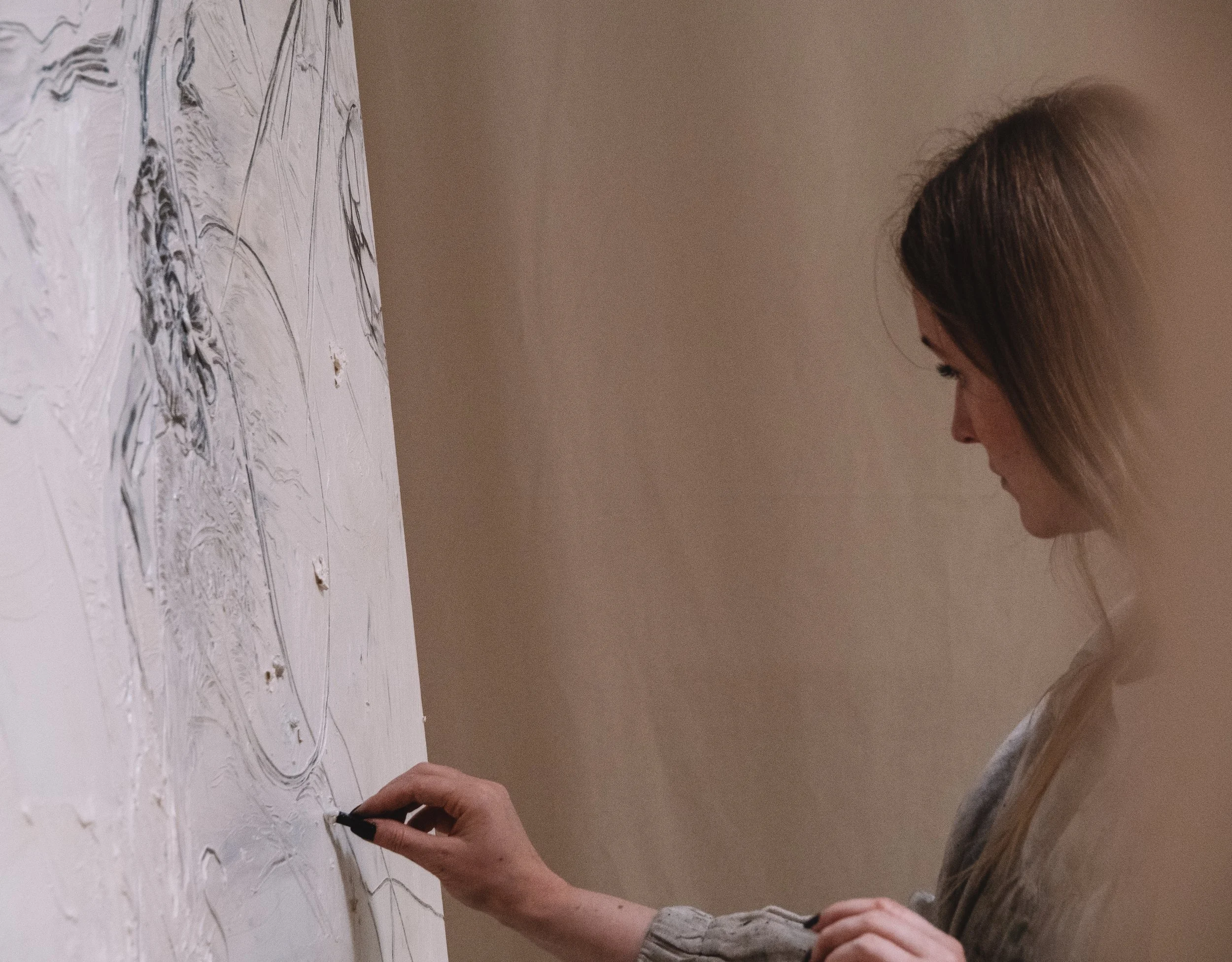Woman behind birch bark