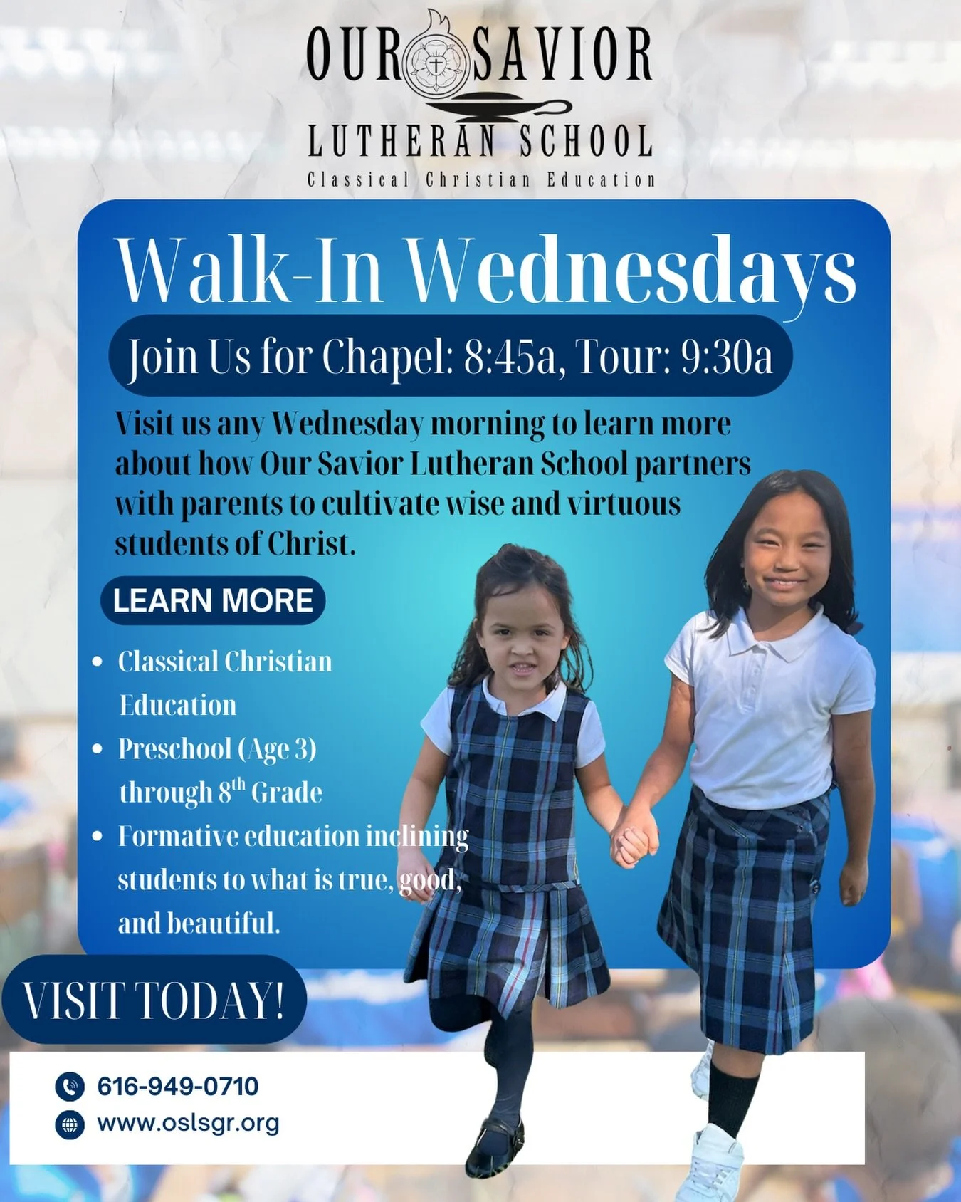 Your family&rsquo;s next chapter awaits at Our Savior Lutheran School. We can&rsquo;t wait to meet you! 🌟 

We&rsquo;re opening our doors for Walk-in Wednesdays so you can experience the OSLS difference. 

Each Wednesday morning in Feb &amp; March: 