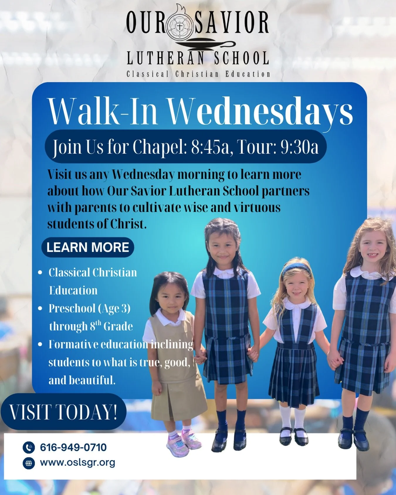 𝑪𝒖𝒓𝒊𝒐𝒖𝒔 𝒂𝒃𝒐𝒖𝒕 𝒂 𝒄𝒍𝒂𝒔𝒔𝒊𝒄𝒂𝒍 𝑪𝒉𝒓𝒊𝒔𝒕𝒊𝒂𝒏 𝒆𝒅𝒖𝒄𝒂𝒕𝒊𝒐𝒏?

We would love for you to experience the Our Savior Lutheran School difference tomorrow or at one of our upcoming Walk-in Wednesday visiting opportunities. 

Imagi