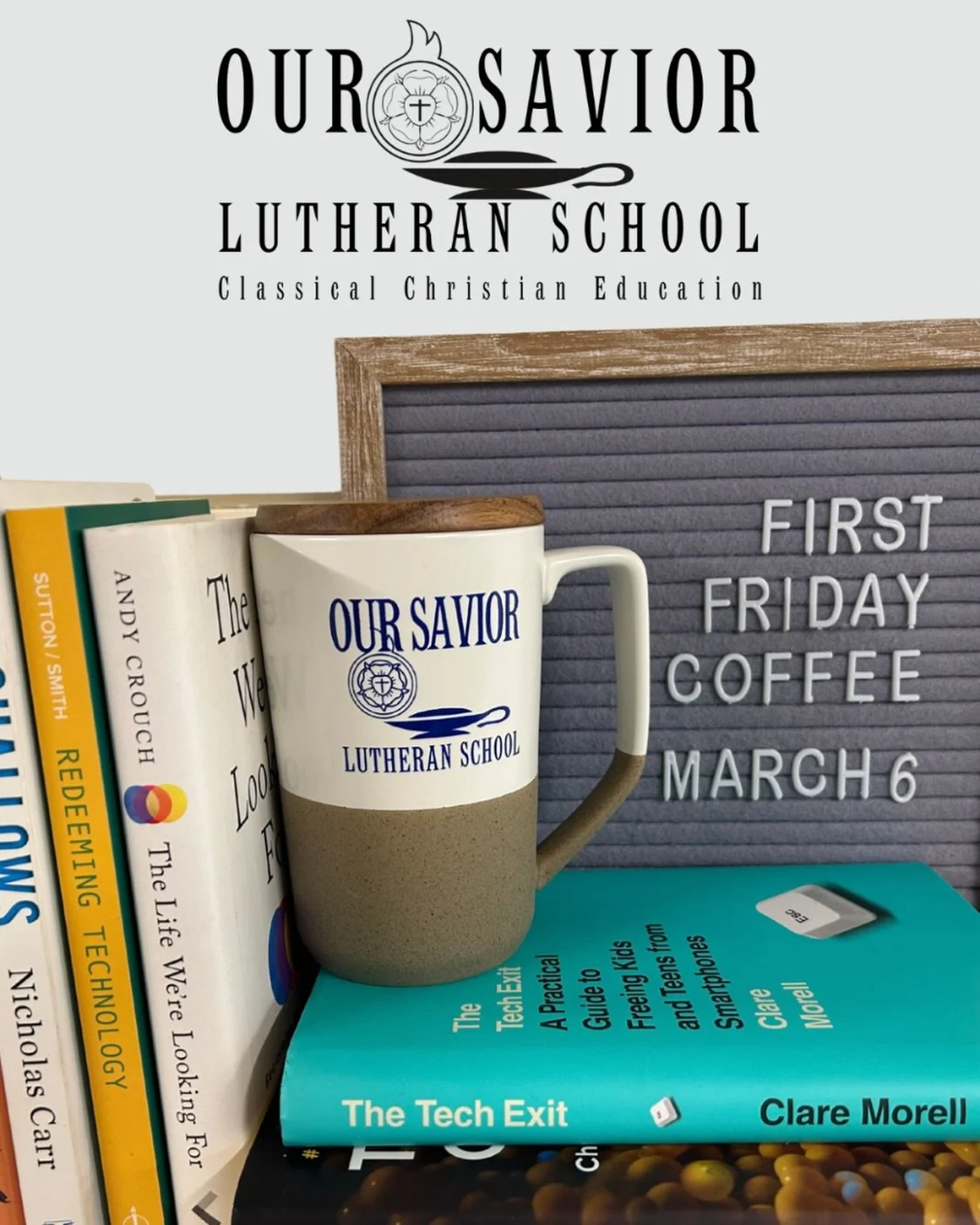 Our First Friday Coffee ☕️ is scheduled for this Friday, March 6 at 8:45a.

Join us for an important discussion on technology use at home and school. We will explore this timely topic using ideas found in a variety of wonderful resources. If you&rsqu