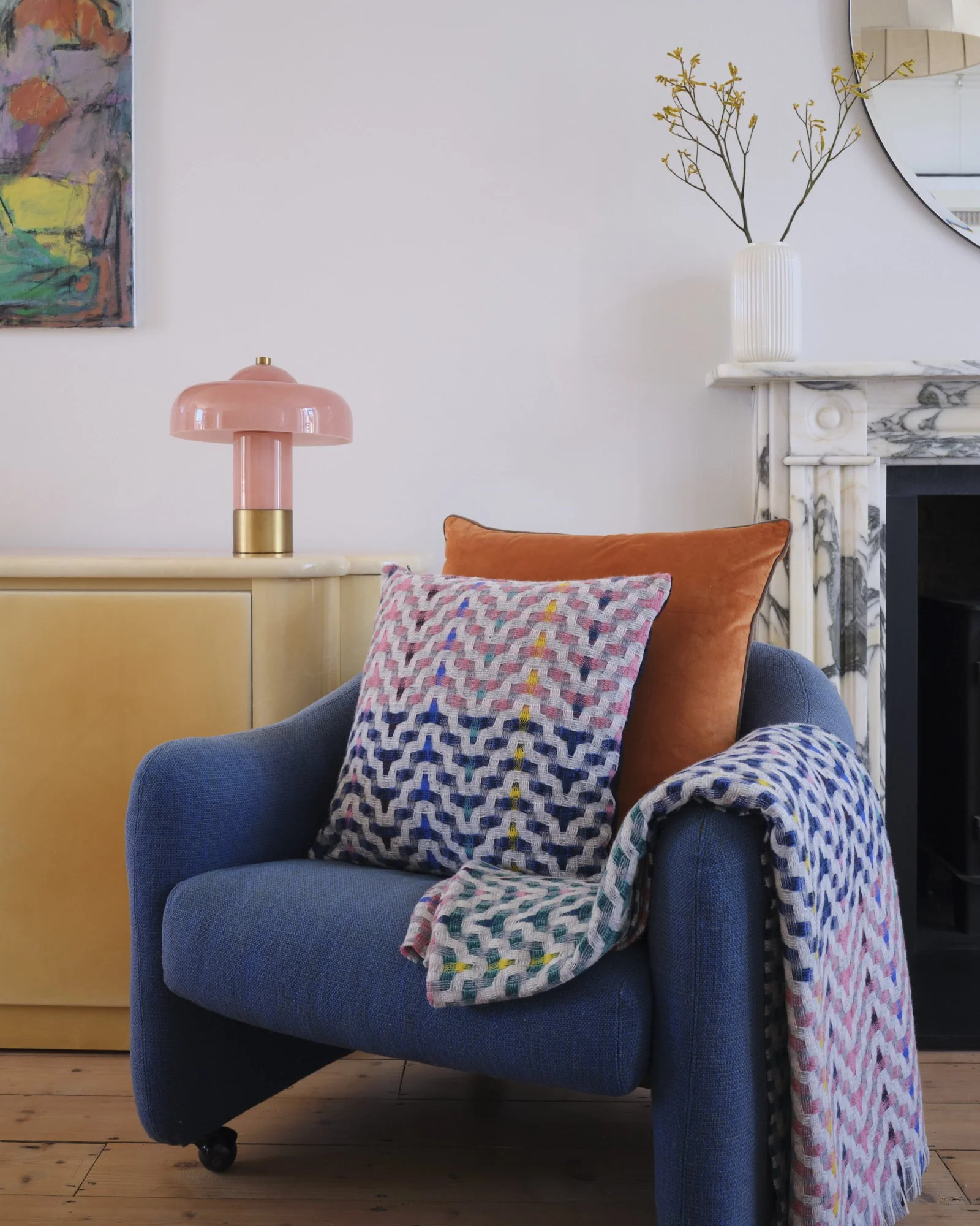 Bonnie_Kirkwood_Peacock throw & cushion on blue charir.jpg
