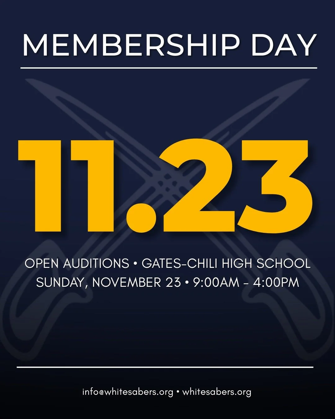 🎉Registration is now open!🎉

Membership Day is Sunday, November 23rd at Gates Chili High School! Registration link in bio!

Previous experience with music or colorguard is preferred, but not required. Although drum and bugle corps do not include wo