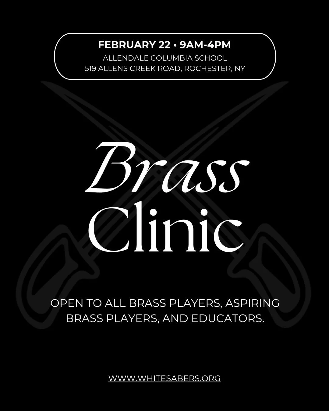 Join Matt Stratton, Brass Caption Supervisor of @thecavaliers, and White Sabers for a brass music clinic. Open to all brass players, aspiring brass players, educators, and White Sabers auditionees.

Event runs 9:00am &ndash; 4:00pm. Sign in begins at