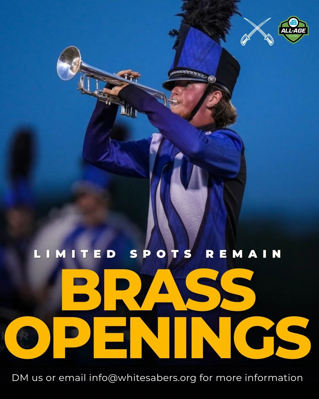 ‼️Limited Spots Remain‼️

White Sabers is seeking serious candidates to fill out our 2026 hornline. Previous marching experience is highly encouraged, but not required.

Please reach out to info@whitesabers.org to get started!

#dciallage #brass #dci