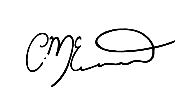 Black background with white cursive signature.