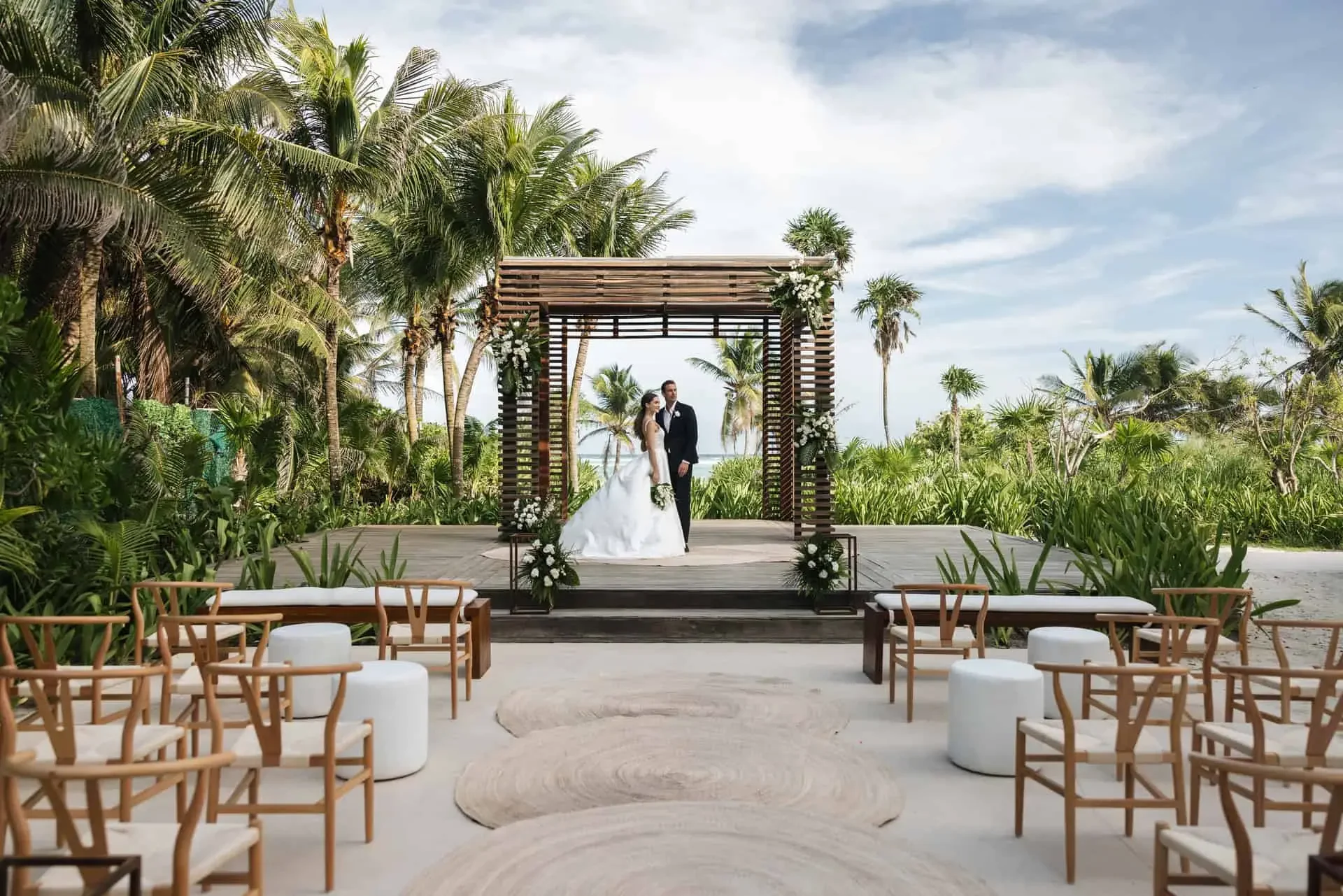 Adults-only wedding gazebo at Unico 20°87° Riviera Maya with concrete platform and ocean backdrop