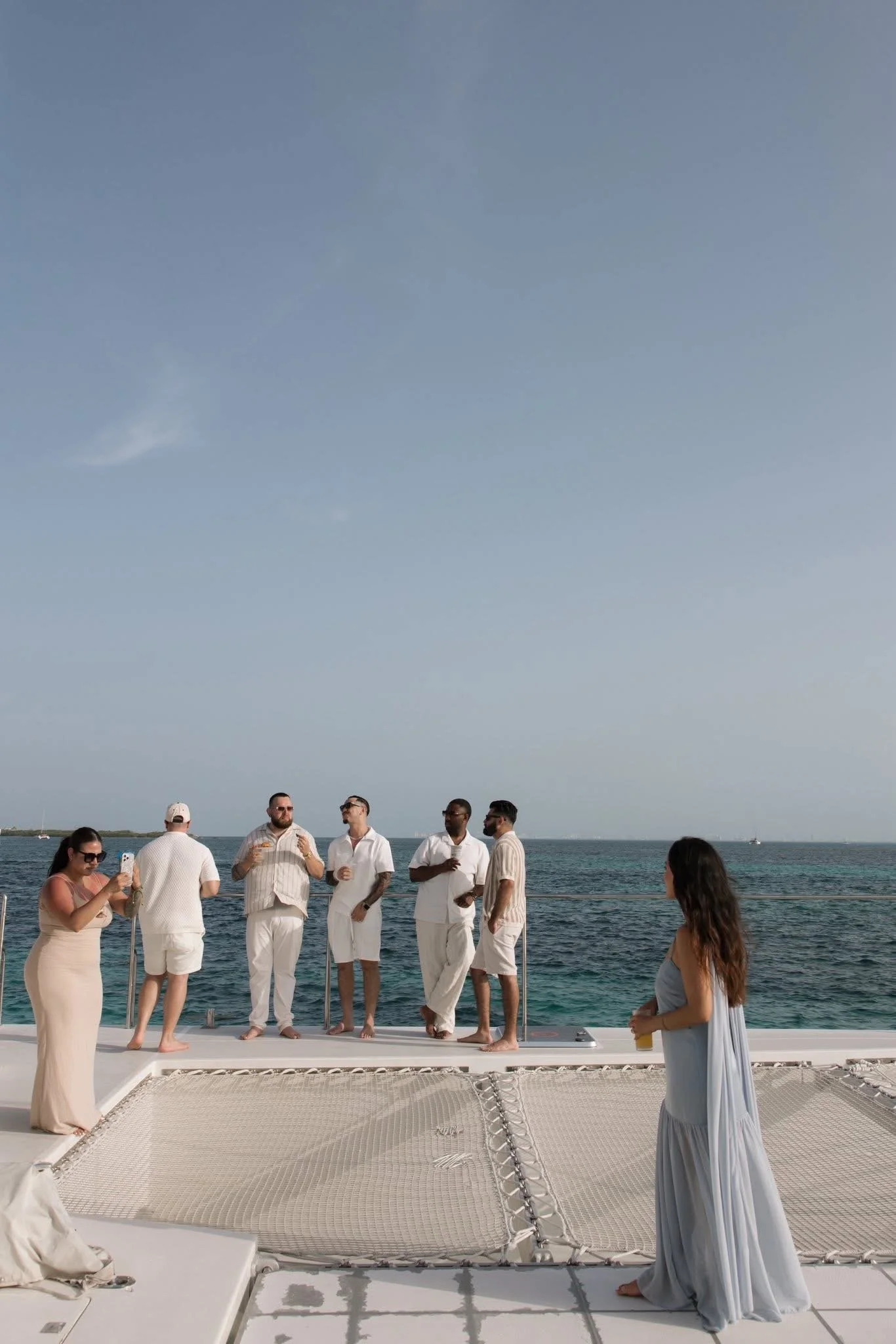 Group of wedding guests on catamaran in the Riviera Maya Mexico