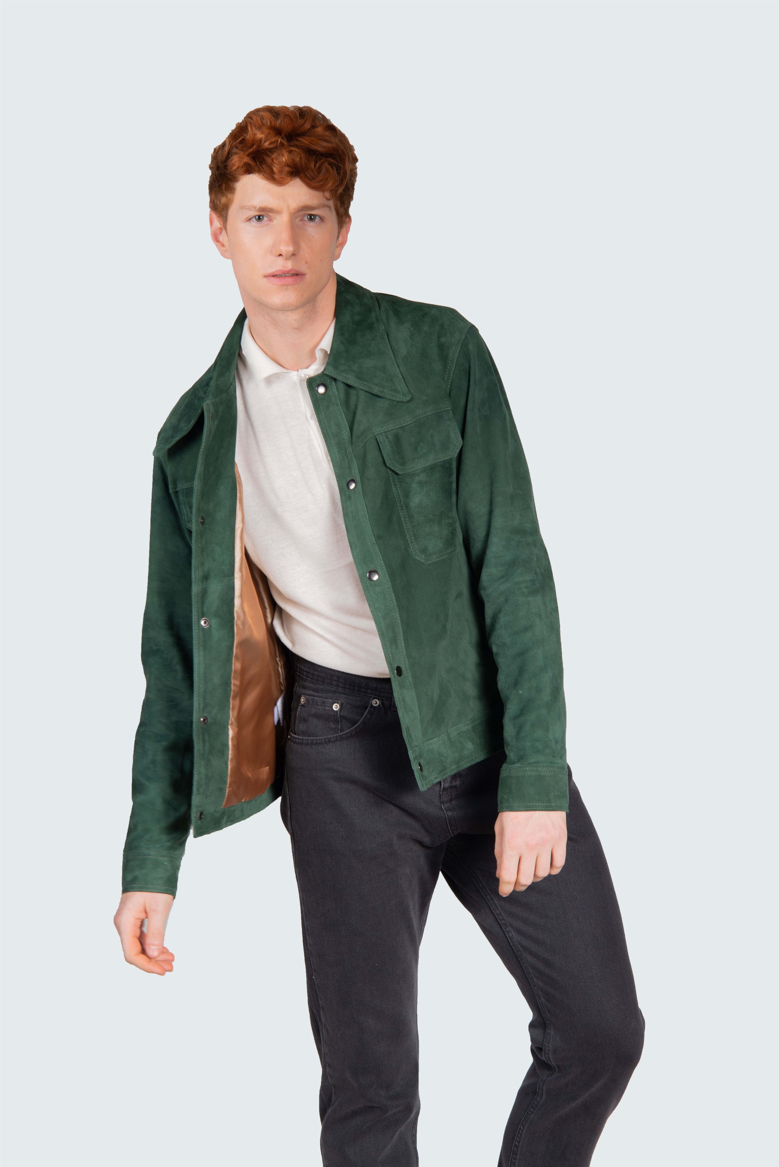 Chaqueta verde de gamuza