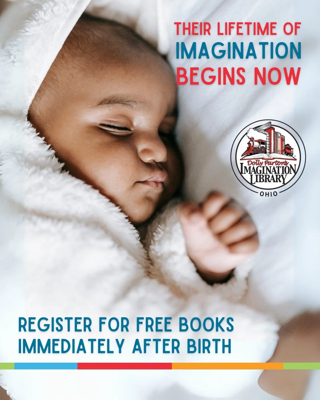 The first few years of a child life is a critical time for brain development -- nearly 80% of a child's brain is developed by age three! 

Ohio's @imaginationlibrary mails one free age-appropriate book each month to children between birth - five year