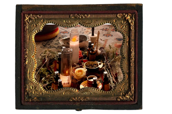 Picture of candles and flower essences in spray bottles.