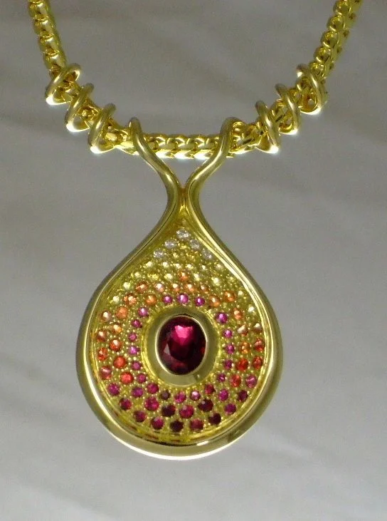 Ruby, Sapphires and Diamonds Pendant with Chain (For Sale) 