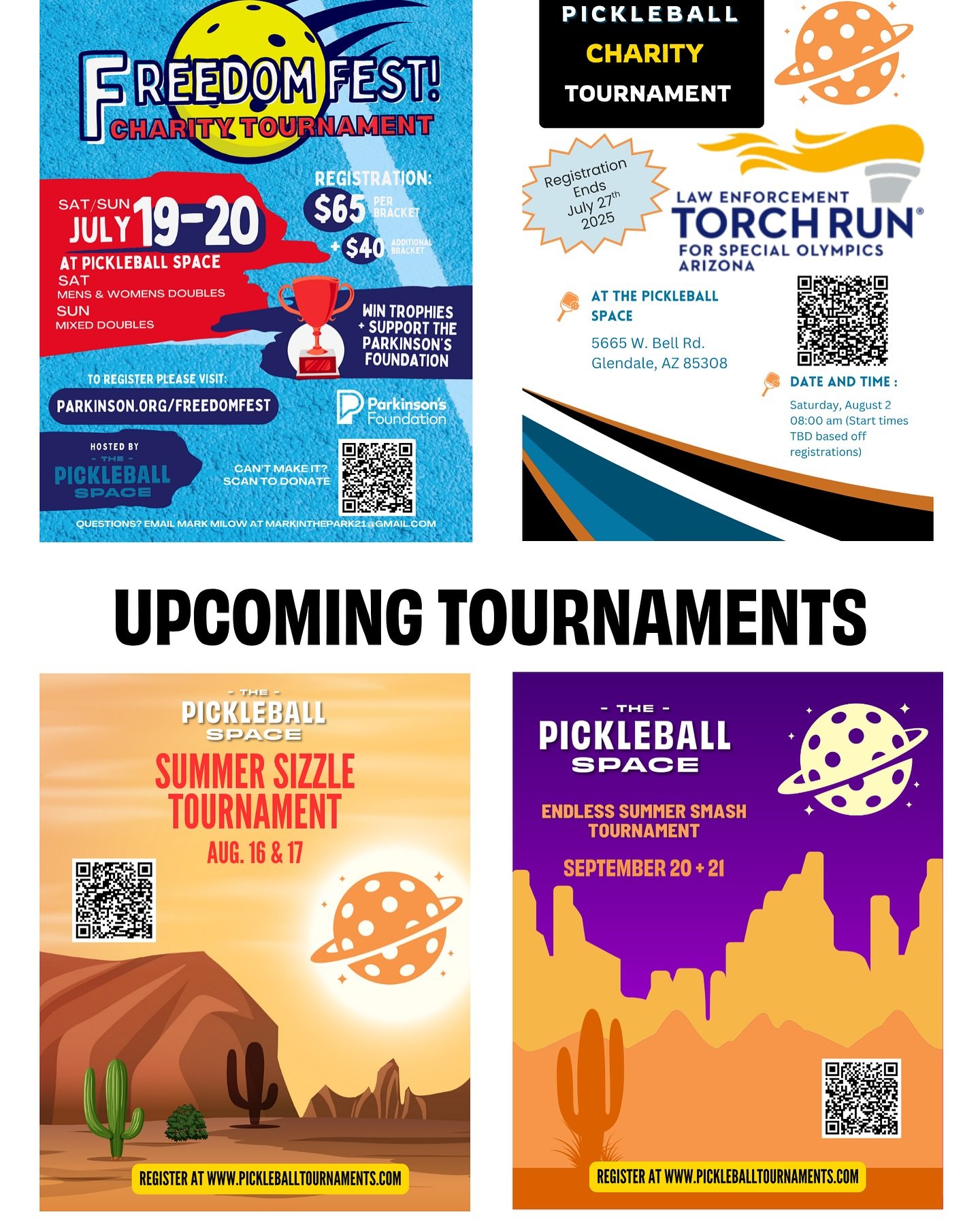 🎾 TOURNAMENT SEASON IS HEATING UP! 🔥
Get ready to serve up some summer heat at The Pickleball Space!

🇺🇸 Next Up: FREEDOM FEST
📅 July 19&ndash;20
Celebrate Summer with epic rallies, endless energy, and top-tier competition!

☀️ Last Chance of th