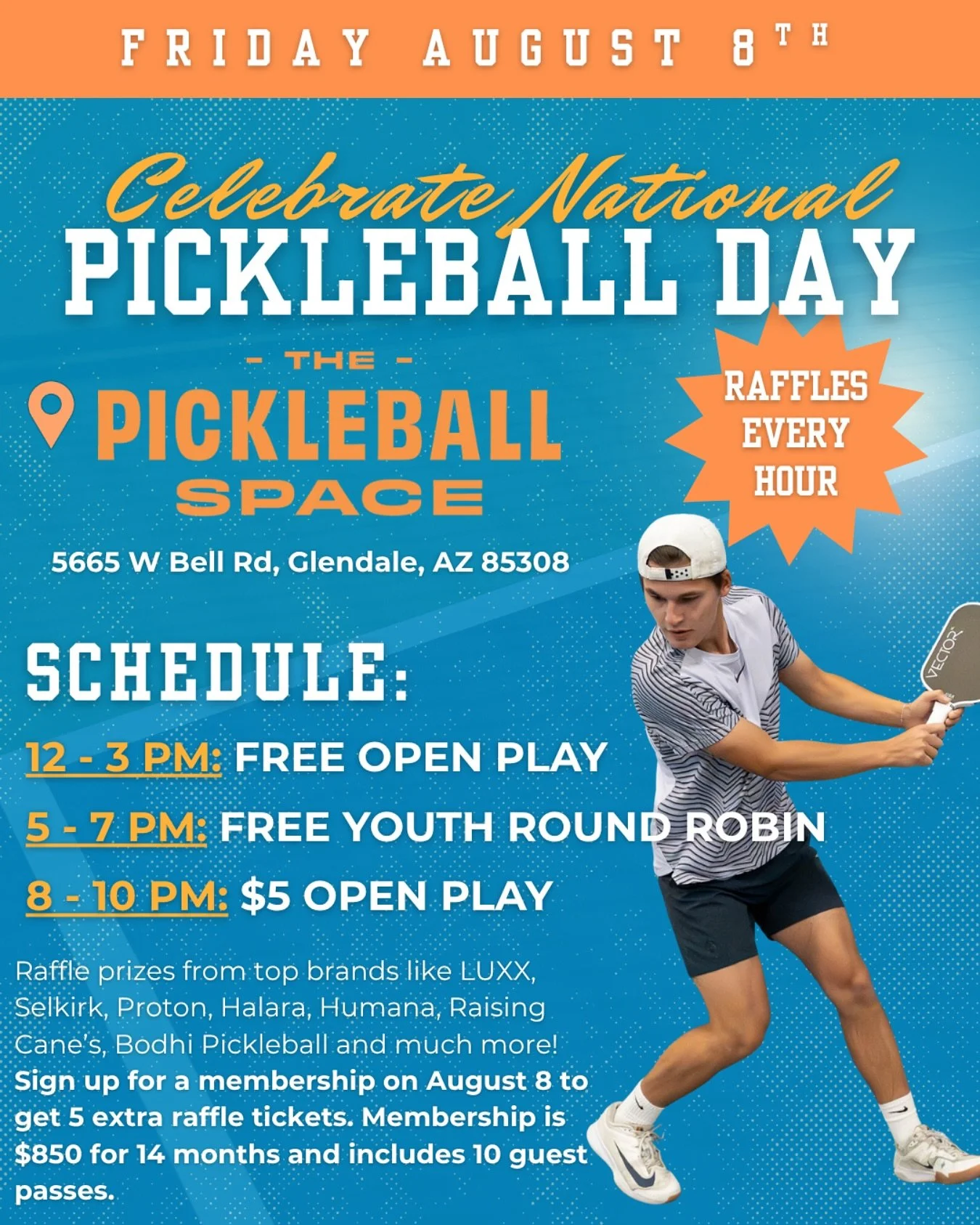 🎉 NATIONAL PICKLEBALL DAY IS ALMOST HERE! 🎉
Join us at The Pickleball Space on Friday August 8th for a day full of fun, competition, and celebration! 🏓🔥

We&rsquo;re going BIG this year with:
🎁 Raffles &amp; prizes EVERY hour starting at 7AM
🏓 
