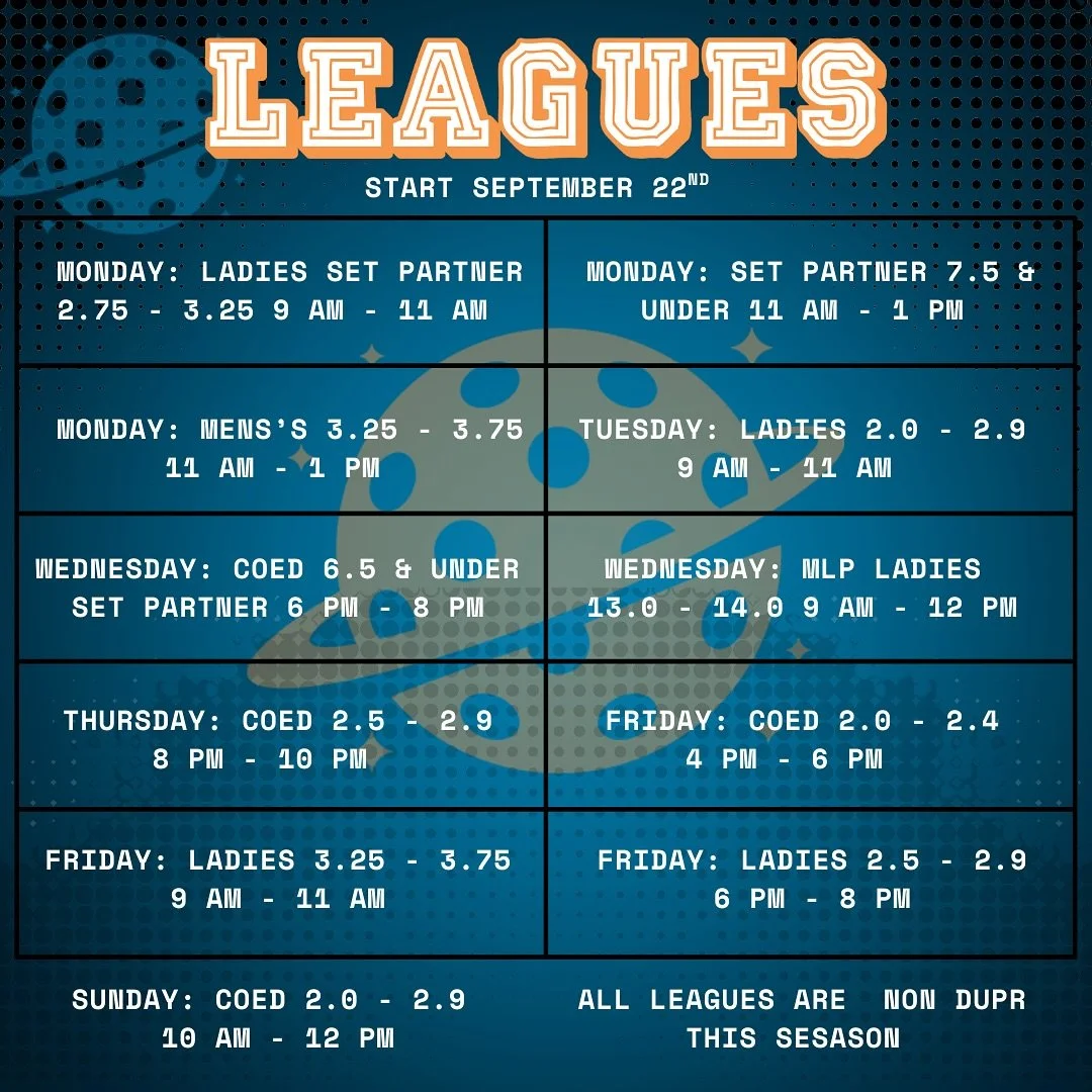 🏓 Upcoming Pickleball Leagues! 🏓

Leagues return to The Pickleball Space starting September 22 🙌
Competitive matches, community vibes, and plenty of fun on the courts.

📅 Mark your calendar &amp; get signed up &mdash; spots will fill fast!

#pick