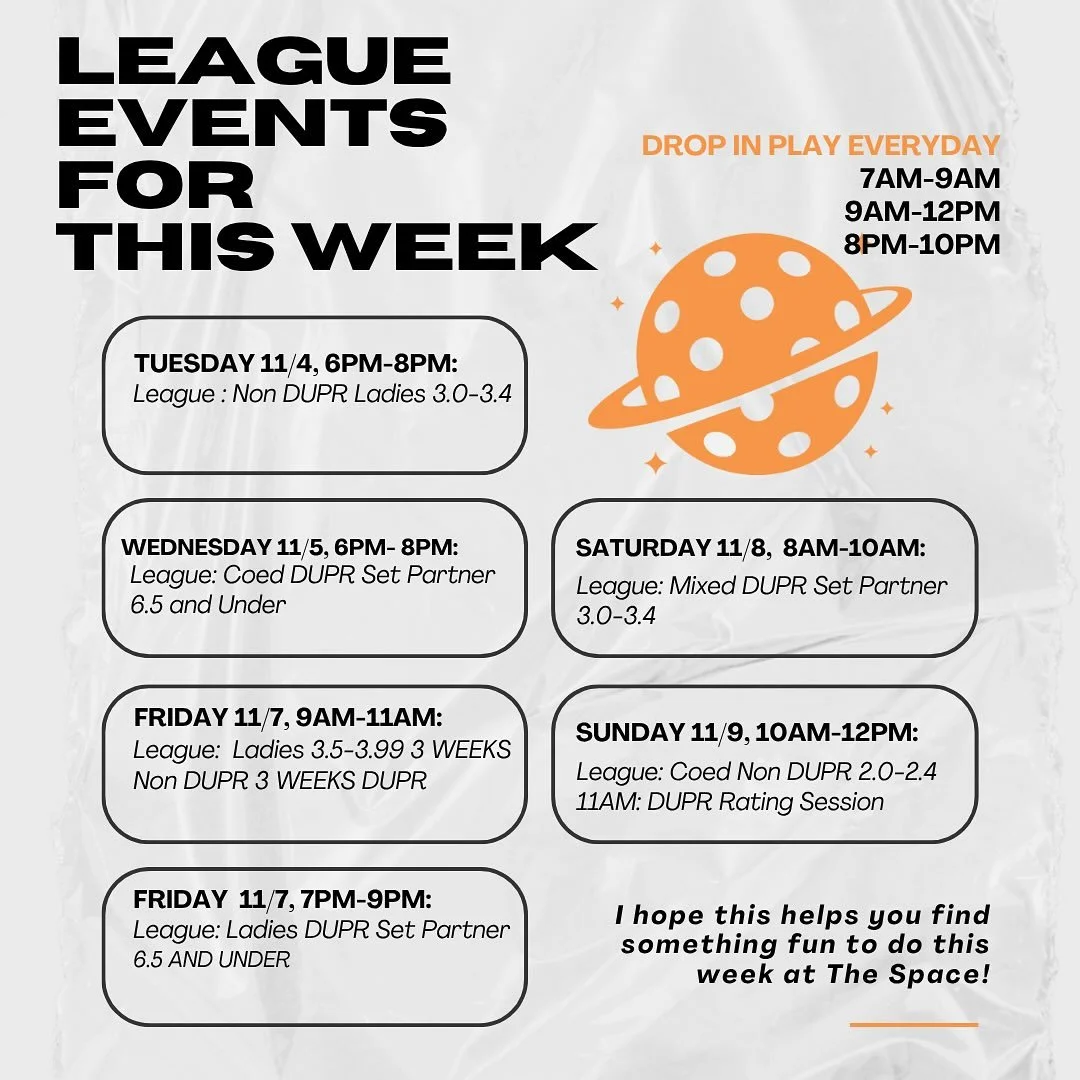 Grab your paddle and your crew &mdash; our leagues are heating up this week at The Pickleball Space! 💪🔥
Friendly competition, good vibes, and plenty of rallies. Let&rsquo;s keep the momentum going!
🗓️ Check your league schedule and show up ready t
