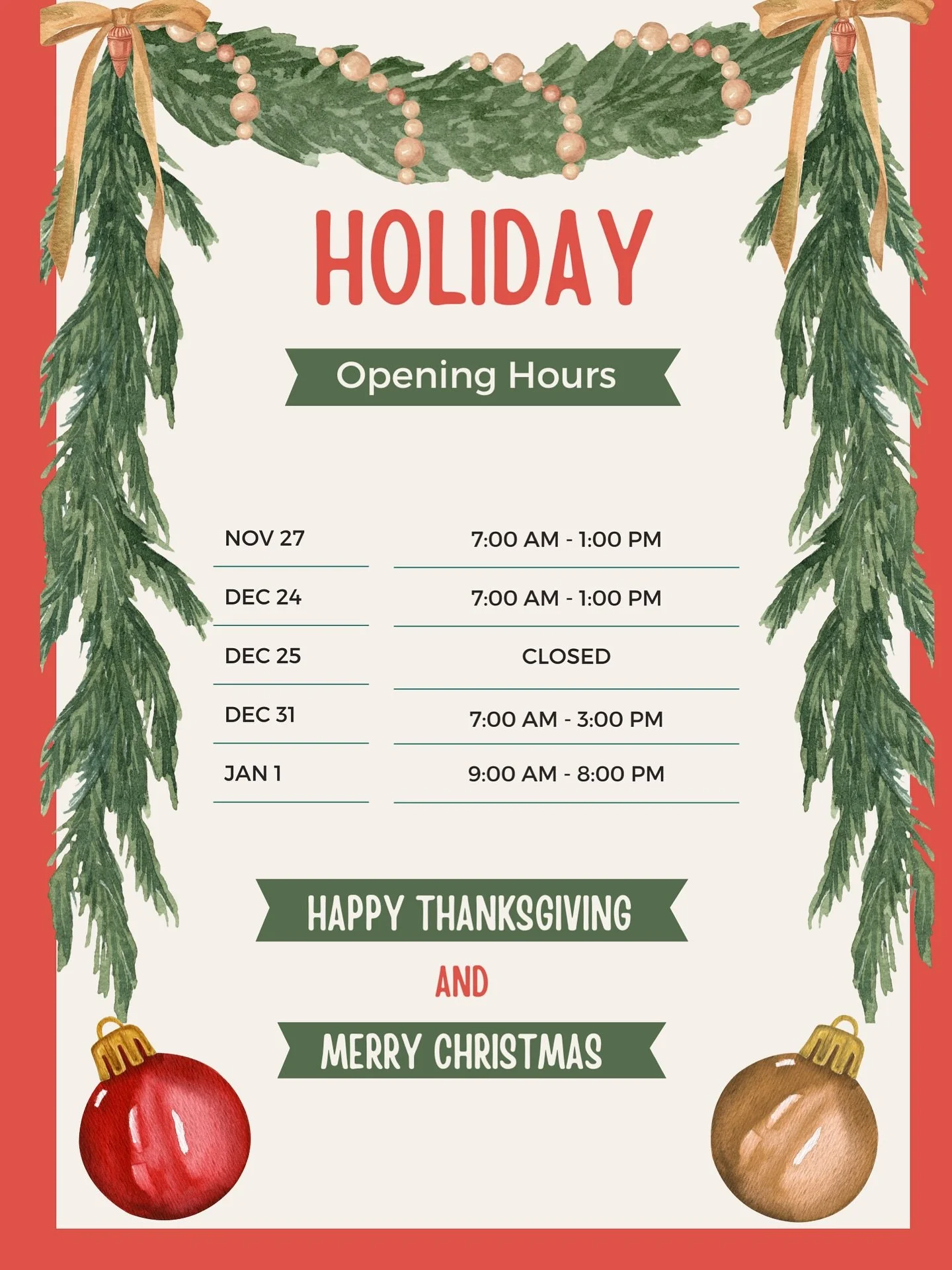 🎄 Holiday Hours Update 🎄
As we celebrate the holidays with our staff and families, please note our adjusted hours:
🗓 December 24th 7am -1pm
⏰ Closed Christmas Day
Thank you for being part of our Pickleball Space community&mdash;we&rsquo;re so grat