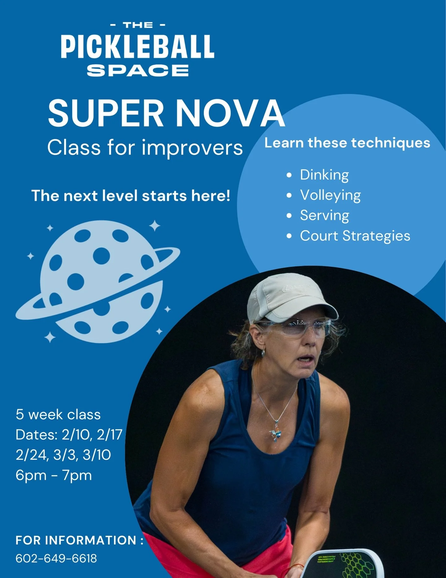 Improving to intermediate?
Super Nova &amp; Super Stella classes are where your next level begins. 🚀
Only at The Pickleball Space.
Tuesdays Super Nova 2/10, 2/17, 2/24, 3/3, 3/10 6-7pm
Wednesdays Super Stella 2/11, 2/18, 2/25, 3/4, 3/11 6-7pm
LIINKS
