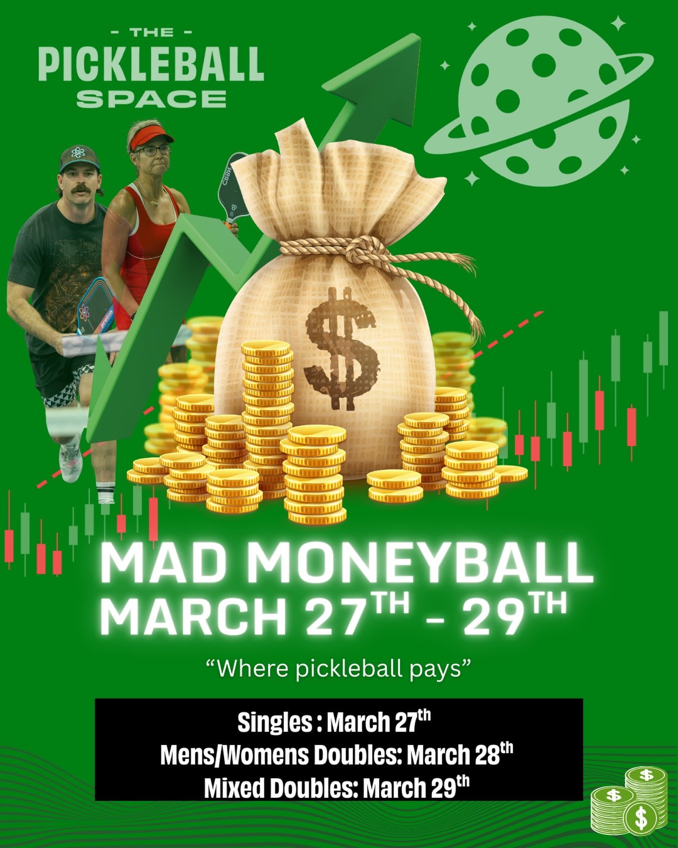 💰 MAD MONEY BALL is getting MAD 💰
Sign up now for $50 before the price jumps to $75 on February 1.
Don&rsquo;t wait. Save money. Play pickleball. 🏓💥
.
.
#pickleball #pickleballfriends #pickleballfamily #pickleballtournament #thepickleballspace