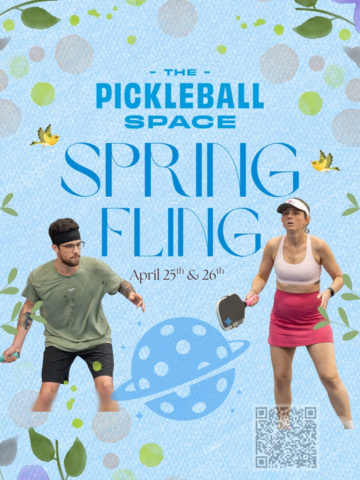 🌸 SPRING FLING Pickleball Tournament 🌸 

Get ready to compete at The Pickleball Space Spring Fling Tournament! 

📅 April 25&ndash;26 
💲 Registration: $40 

Join us for a weekend of great matches, competition, and fun on the courts. Spots will fil