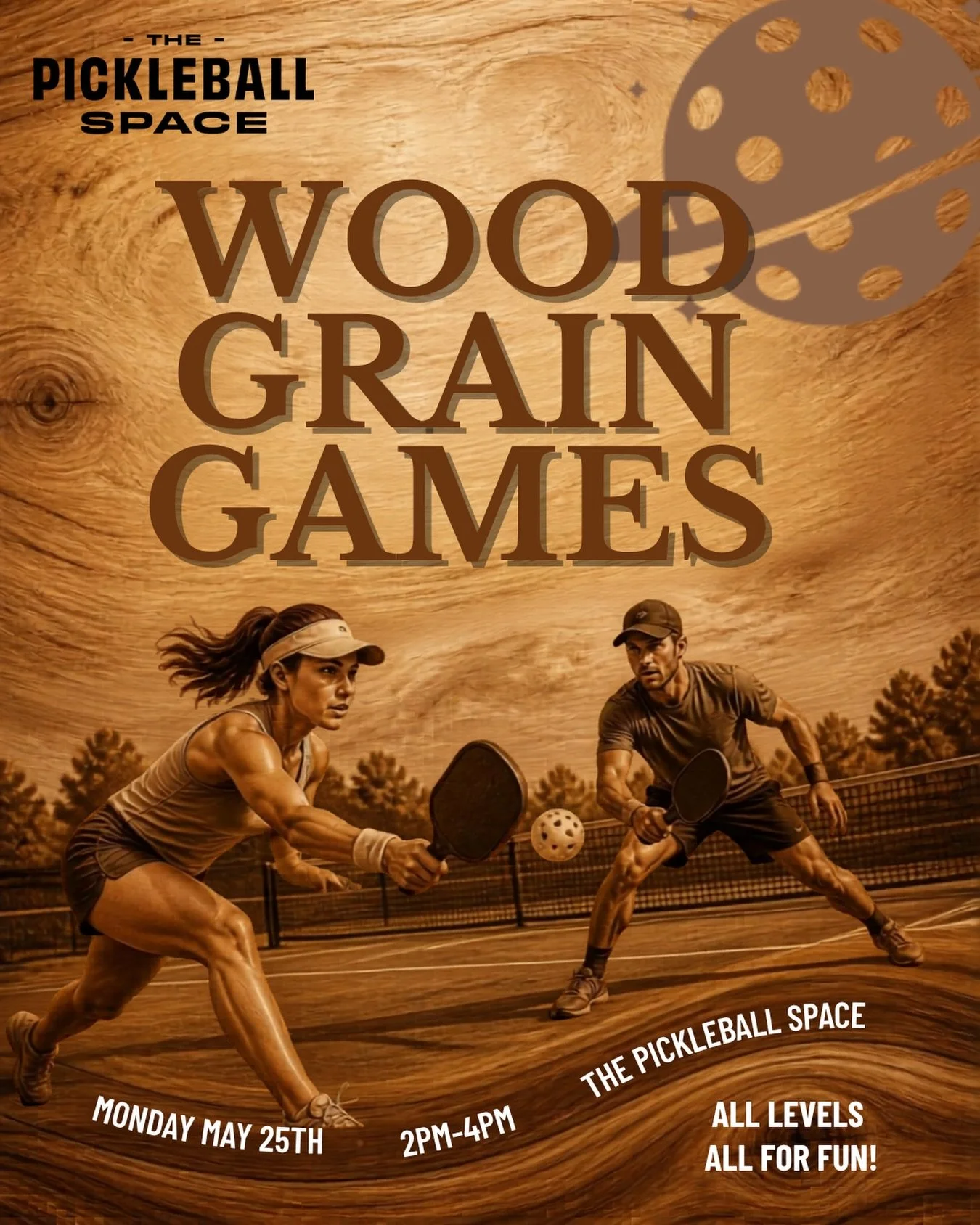 🇺🇸 WOOD GRAIN GAMES 🇺🇸
Looking for some Memorial Day fun? We&rsquo;ve got you covered 😎
Join us at The Pickleball Space for the Wood Grain Games &mdash; a fun-filled afternoon of pickleball with wood paddles. Great competition for ALL skill leve