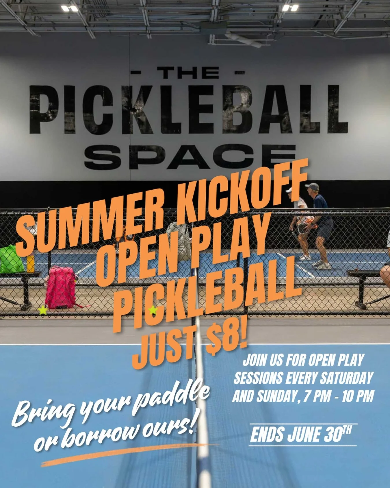 RUN IT BACK! 
You asked for more, so we&rsquo;re bringing it back all month long! 😎
Join us every Saturday &amp; Sunday for Open Play at The Pickleball Space!
💲 Just $8
⏰ 7PM&ndash;10PM
🏓 All skill levels welcome
Grab your friends, get some great 