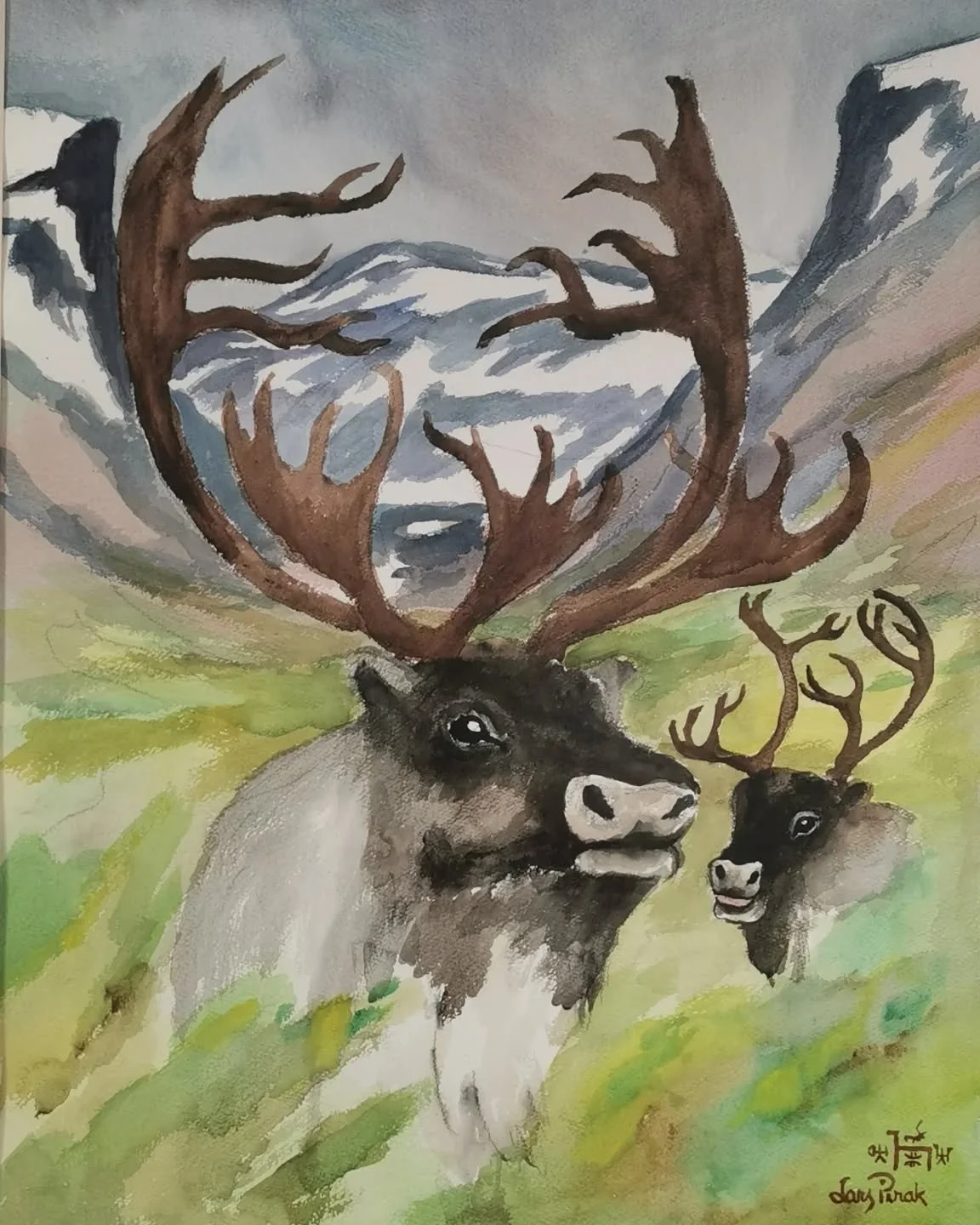 Akvarell av Lars Pirak. En del av v&aring;r minnesutst&auml;llning l&ouml;rdag 19/4 kl. 13.00 med konst och sl&ouml;jd av Lars Pirak.
V&auml;lkommen!
.
.
.
#trolltrummantarnaby #larspirak #s&aacute;pmi #hemavant&auml;rnaby