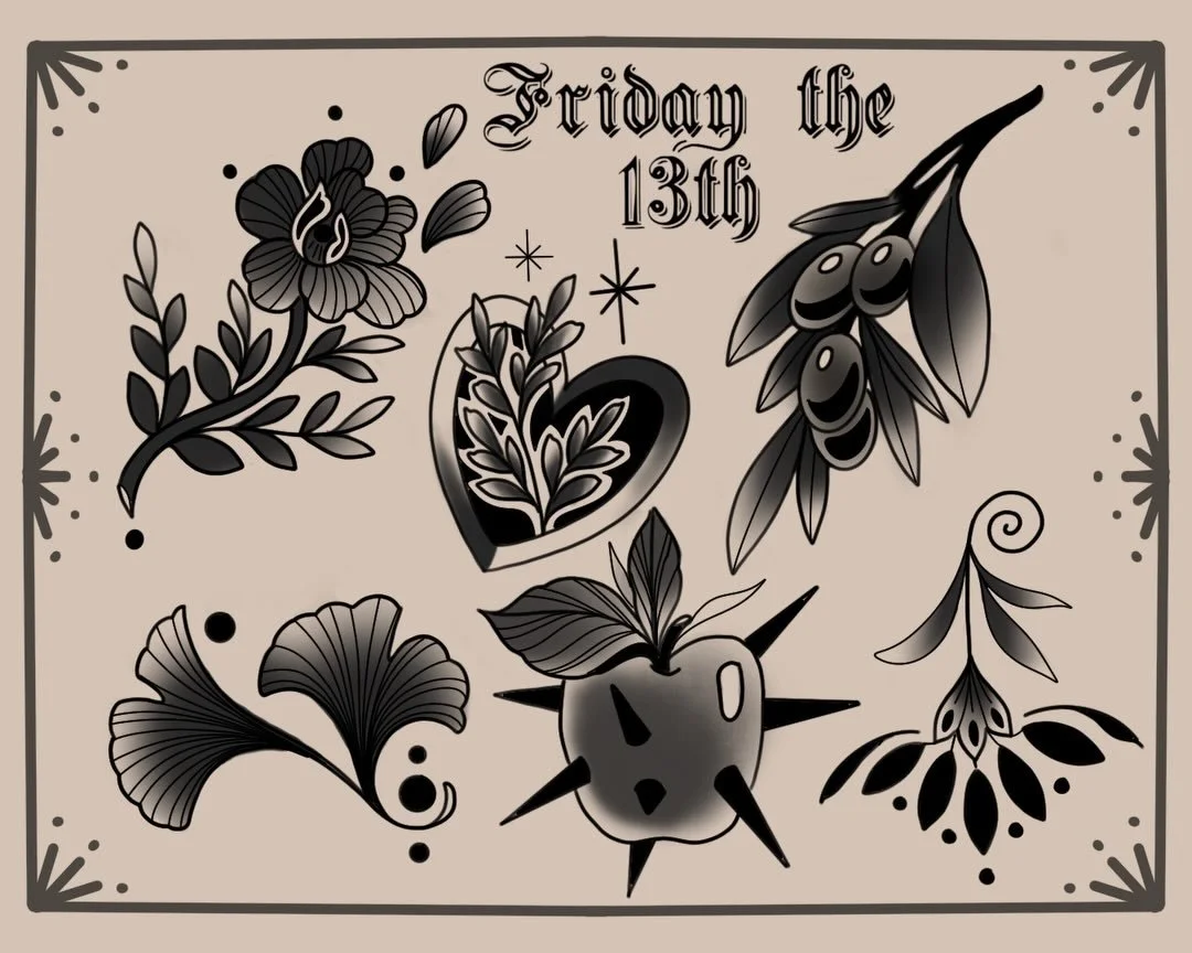 Happy Friday the 13th/Valentines Dat y&rsquo;all 💘
🖤Here&rsquo;s the flash I have available for next Friday 🖤 A  portion of the proceeds will go to Pensacola Liberation Center  @pensacolaliberationcenter to help raise money for them to keep educat