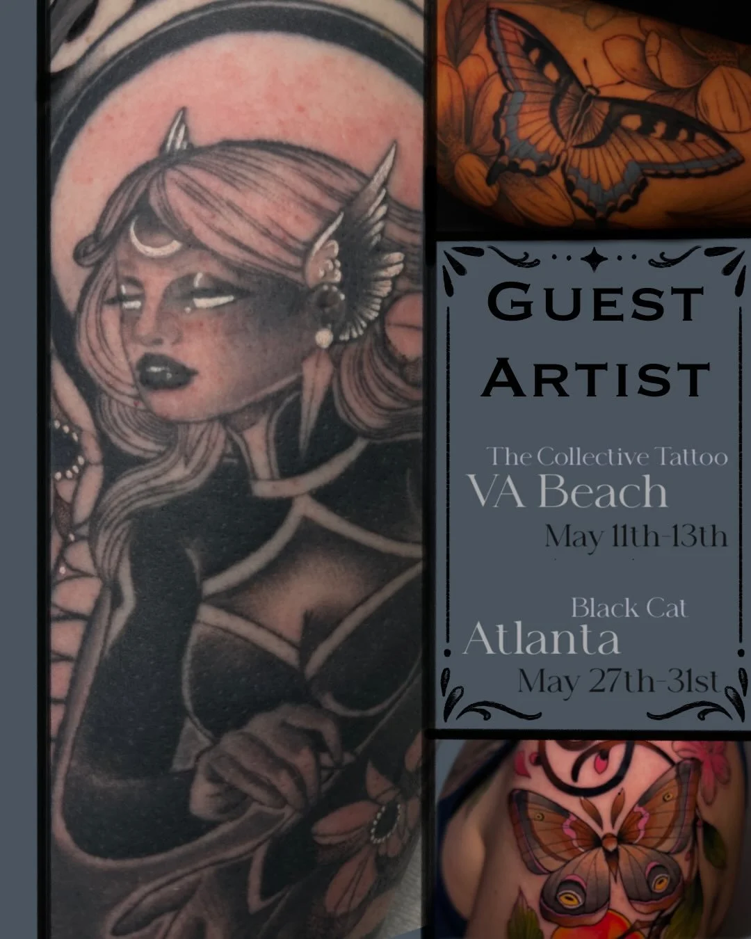 Hey friends! I&rsquo;m so happy to be traveling this Spring to Virginia Beach and Atlanta to come tattoo🌻I&rsquo;m revisiting The Collective Tattoo and Black Cat this May and I would love to work on some cool projects with you! ✨ 
I&rsquo;d love to 